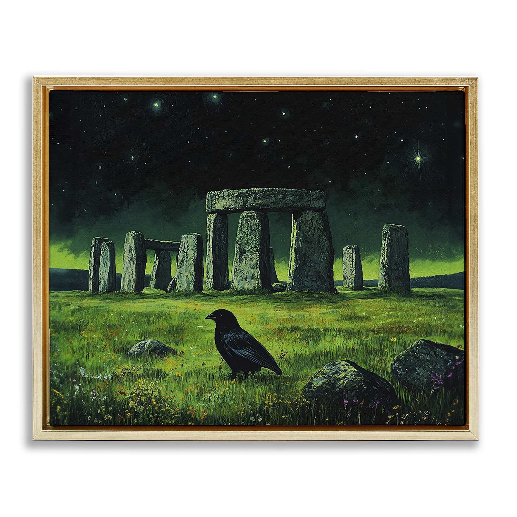 Stupell Industries BT-281-FFG-16X20 Crow and Stonehenge at Night Floating Frame design by Tom Crehan