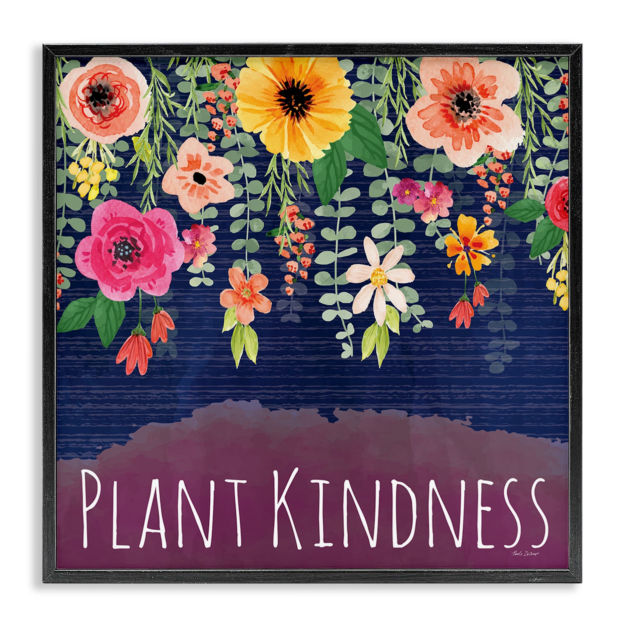 Stupell Industries BT-614-FR-17X17 Plant Kindness with Florals Black Framed Giclee Art By Nicole DeCamp 17 x 17