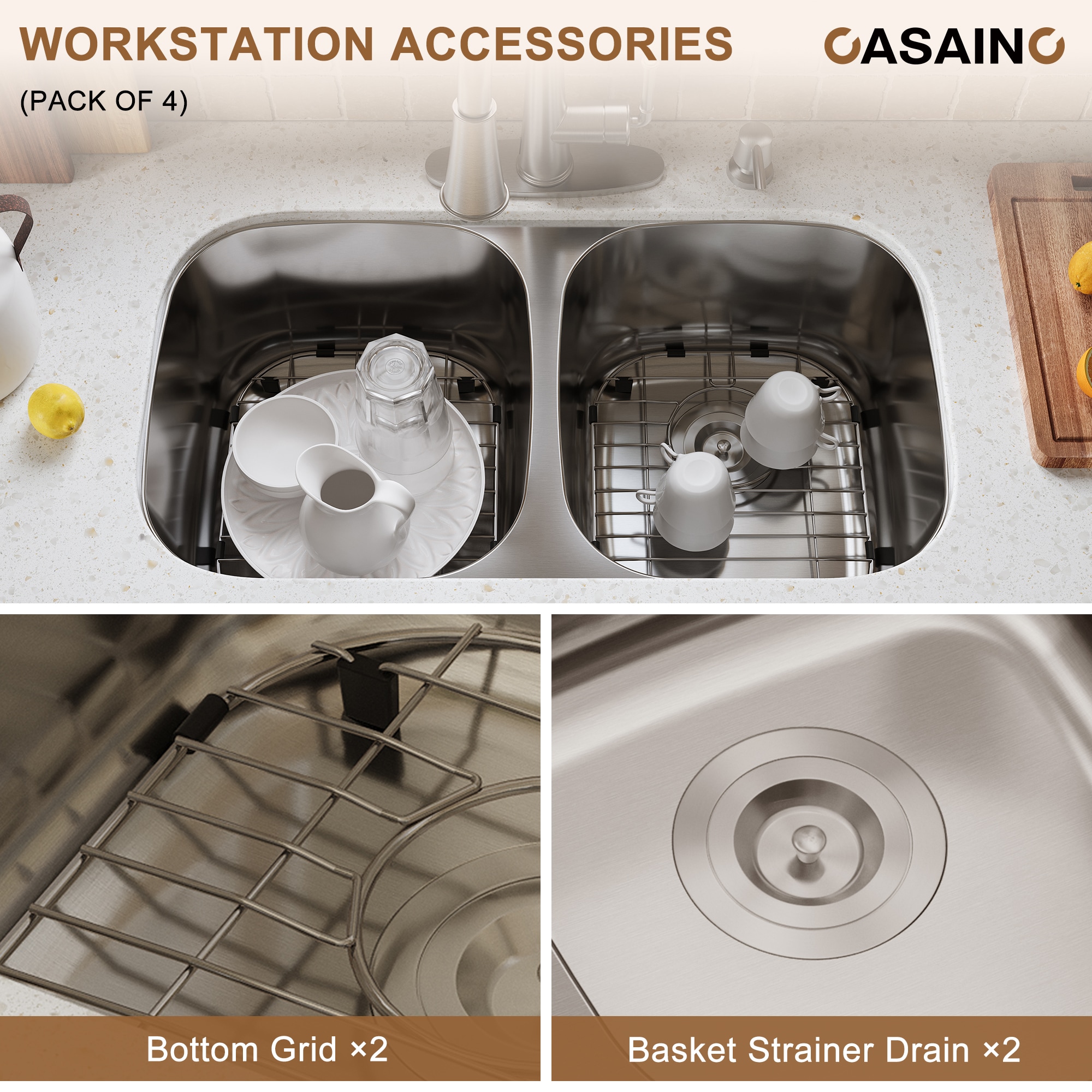 32'' Stainless Steel Double Bowl Undermount Kitchen Sink