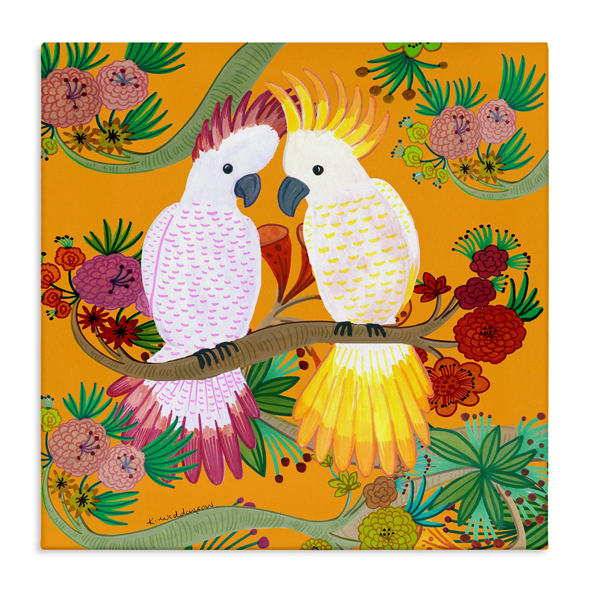 Stupell Industries BS-614-CN-30X30 Bright Cockatoos and Foliage Canvas Wall Art By Kay Widdowson 30 x 30