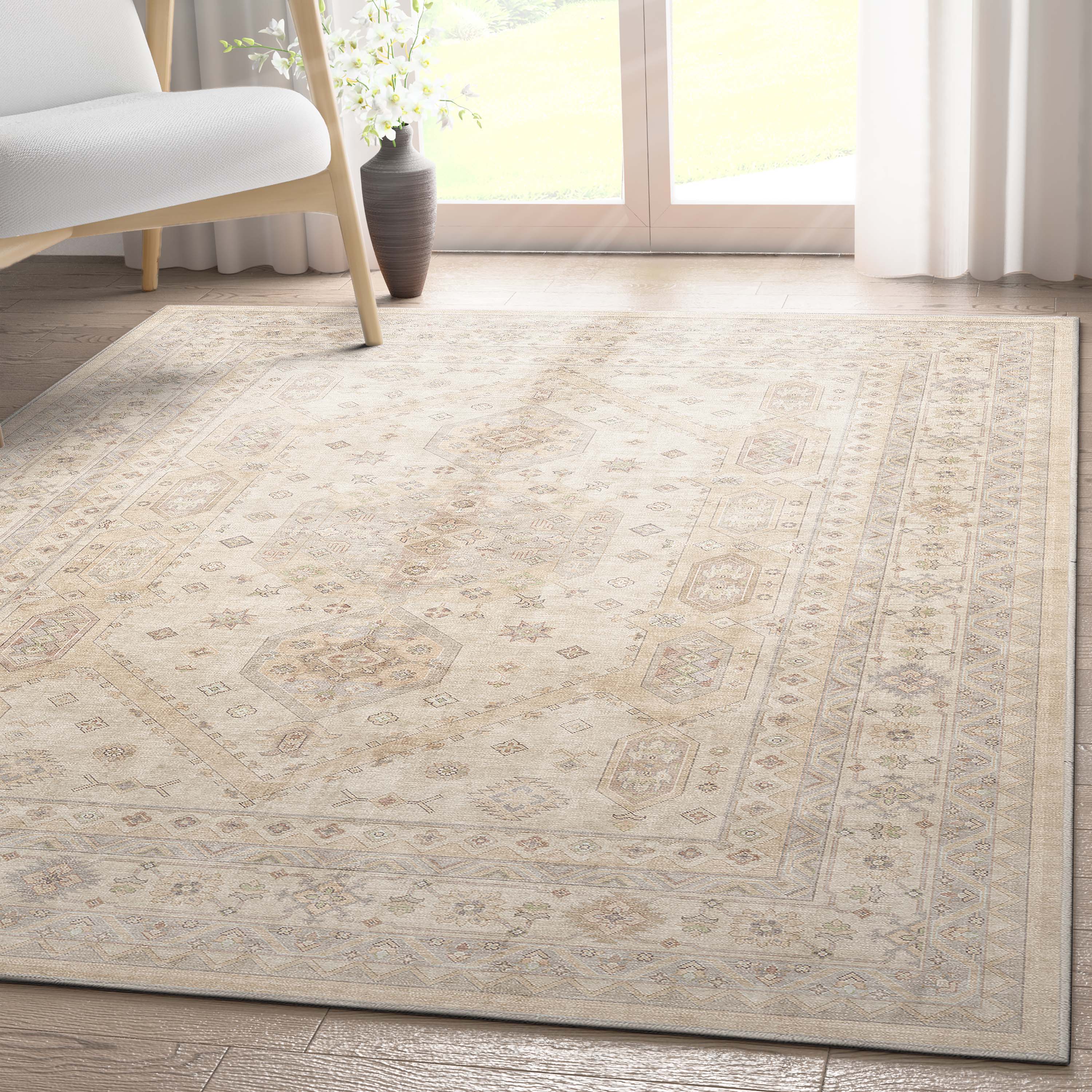 Well Woven W-AP-26A-5 Apollo 5 x 7 (ft) Flatweave Polyester Beige Rectangular Indoor Tribal Vintage Area rug