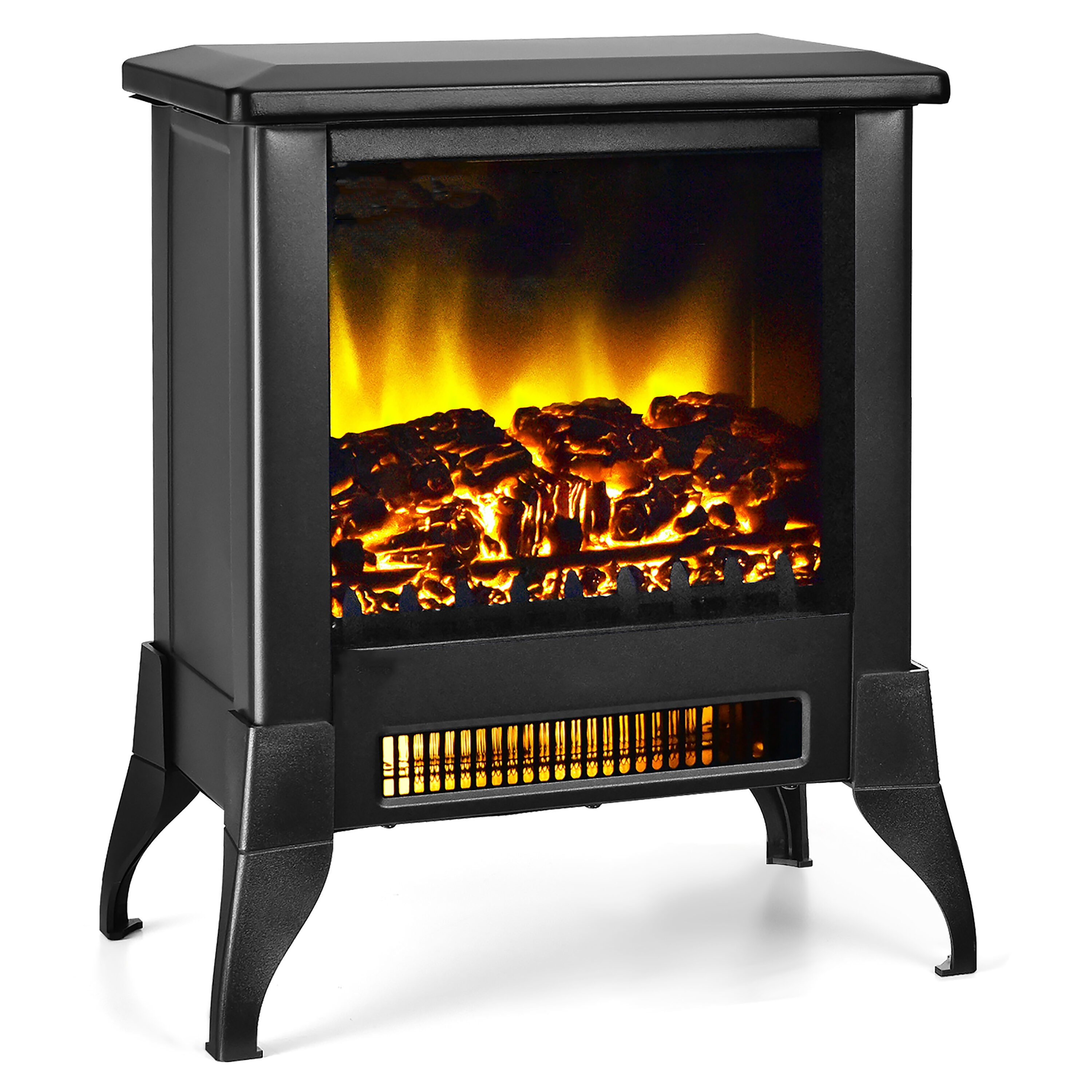 Goplus FP10056US-BK 15-Inches W Black Free standing Infrared quartz Flat wall Electric Fireplace
