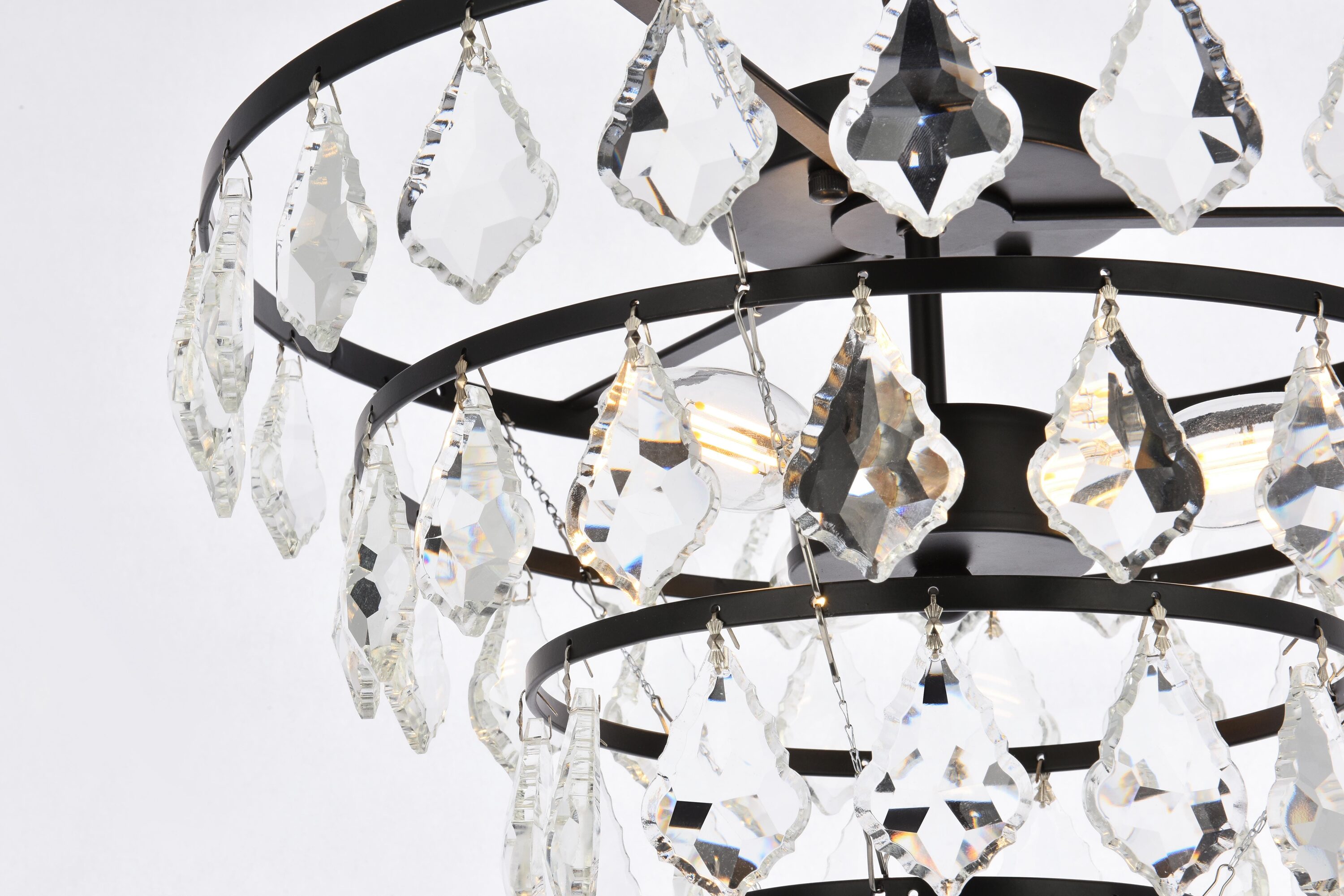 Ella 16" Black Iron and Crystal Flush Mount Light