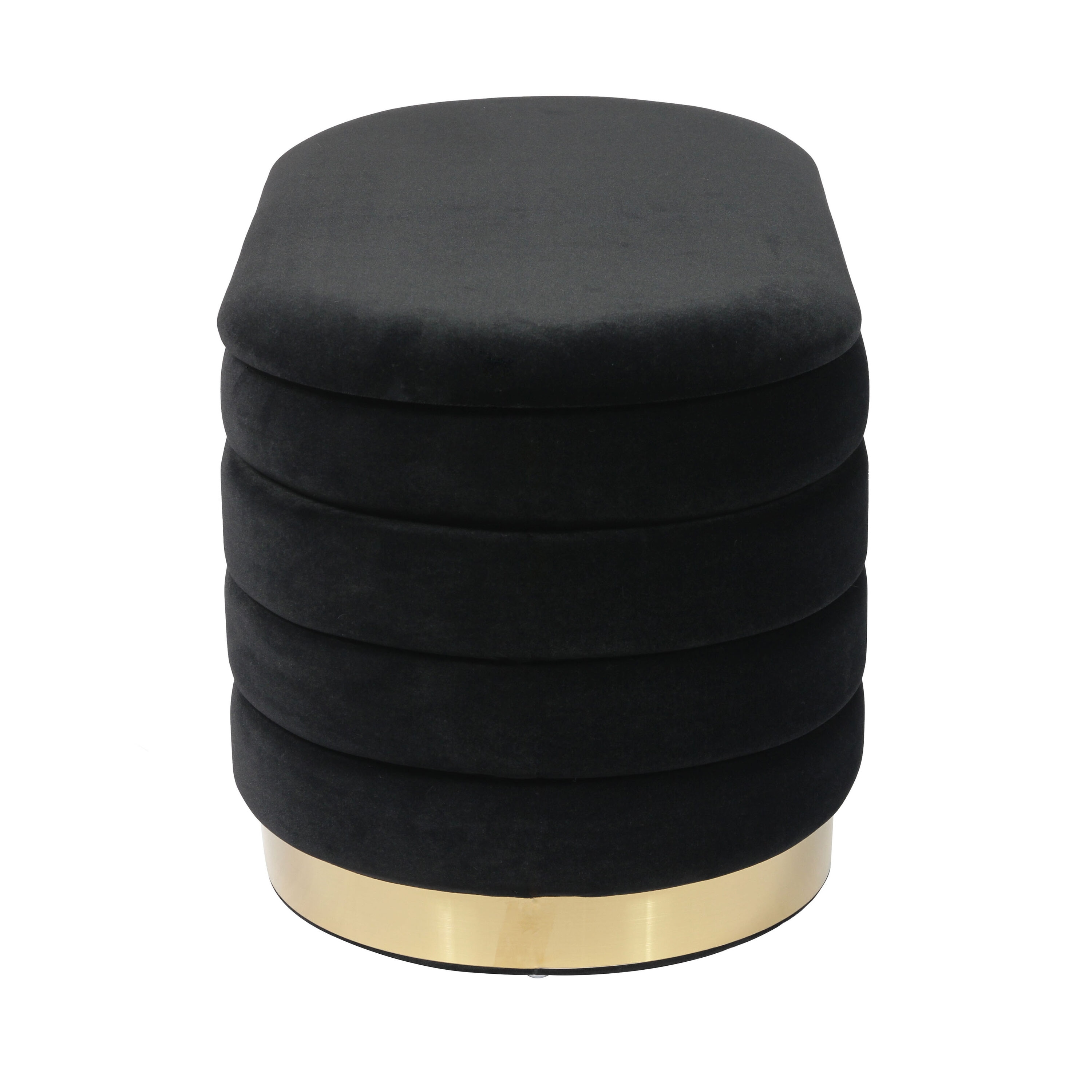 Contemporary Black Velvet Storage Bench with Gold Base