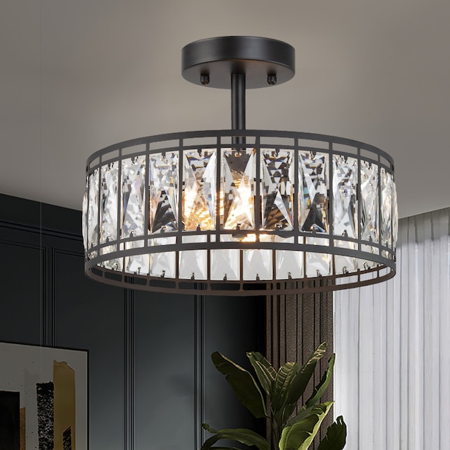 Lnc Ballet 2 Light 13 In Matte Black And Crystal Accents Led Semi Flush Mount The Lighting Department At Com - Home Decorators Collection 3 Light Mini Chandelier