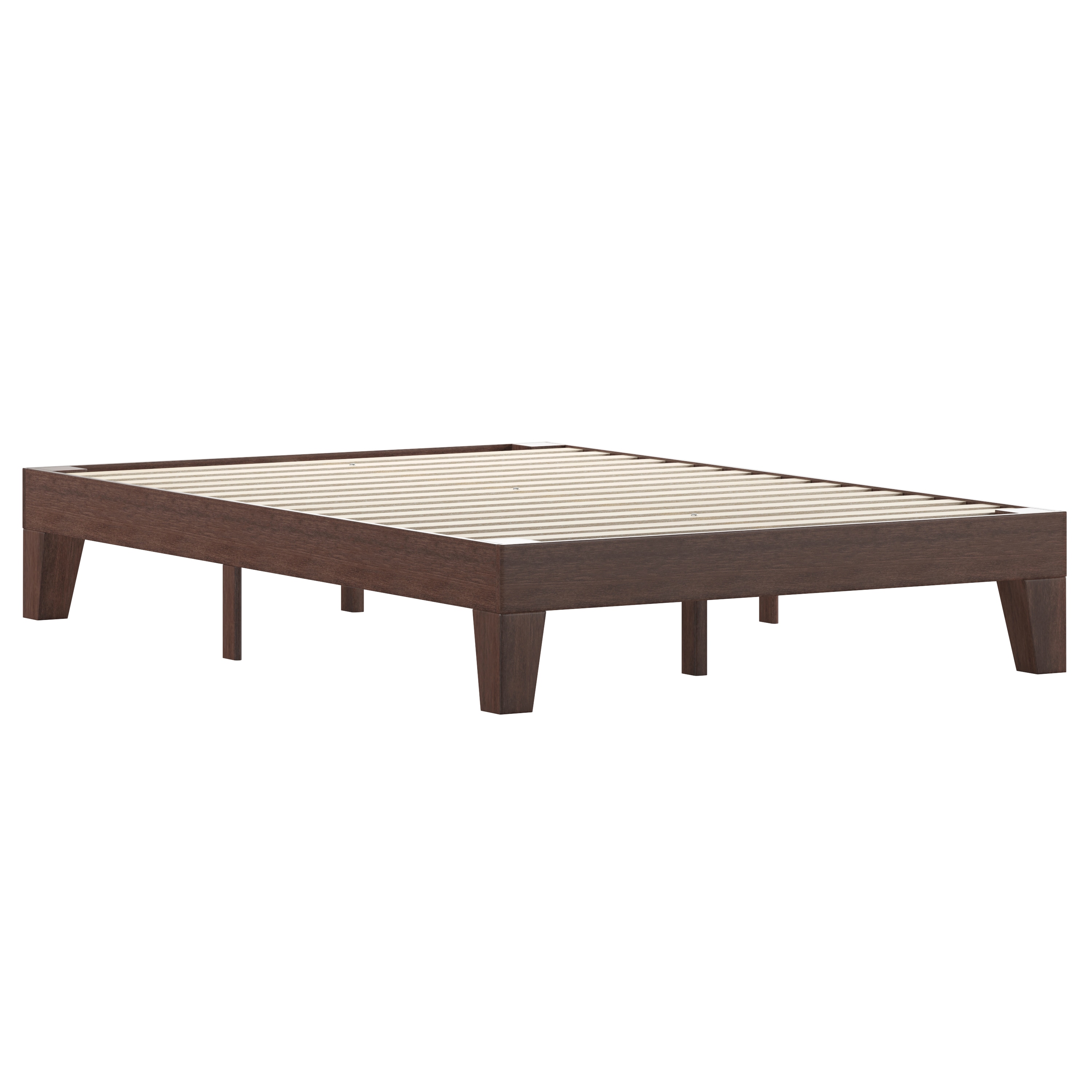 Evelyn Walnut Finish Full Wooden Platform Bed with Slats