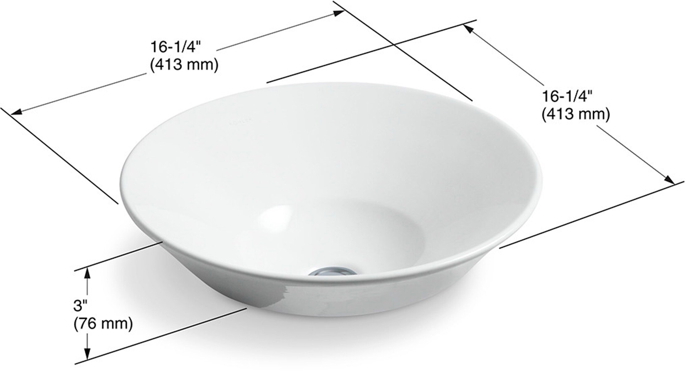 KOHLER Conical Bell White Vessel Round Traditional Bathroom Sink (16.25 ...