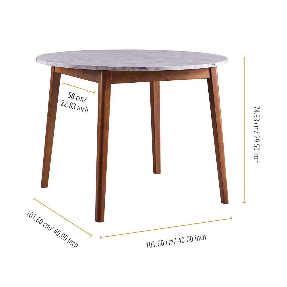 Ashton 40" Round White Faux Marble Dining Table with Walnut Base