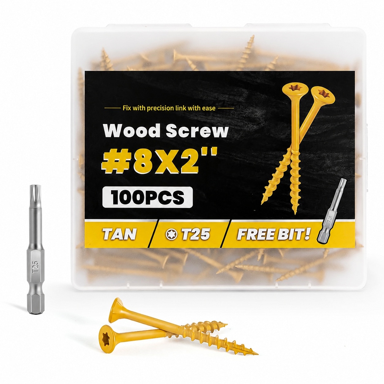 Phewnyzo  Wood Screws 2 Inch 8 x 2 Epoxy Coated T25 Star Bit 100 Pieces Rust Resistant Outdoor Decking Screws for Wood Fence and Deck Construction