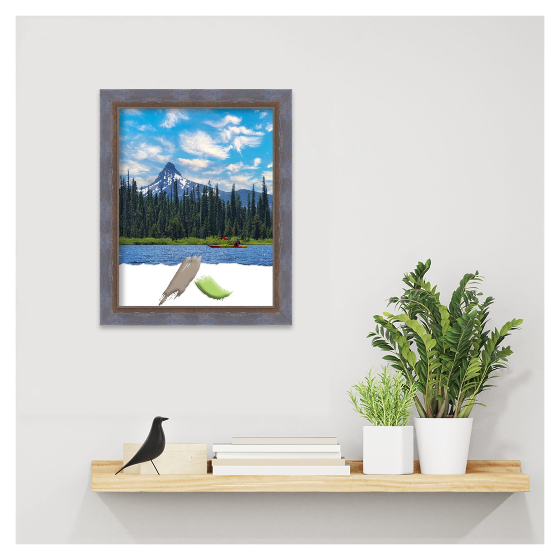 Two-Tone Blue and Copper Pine Wood Wall Picture Frame