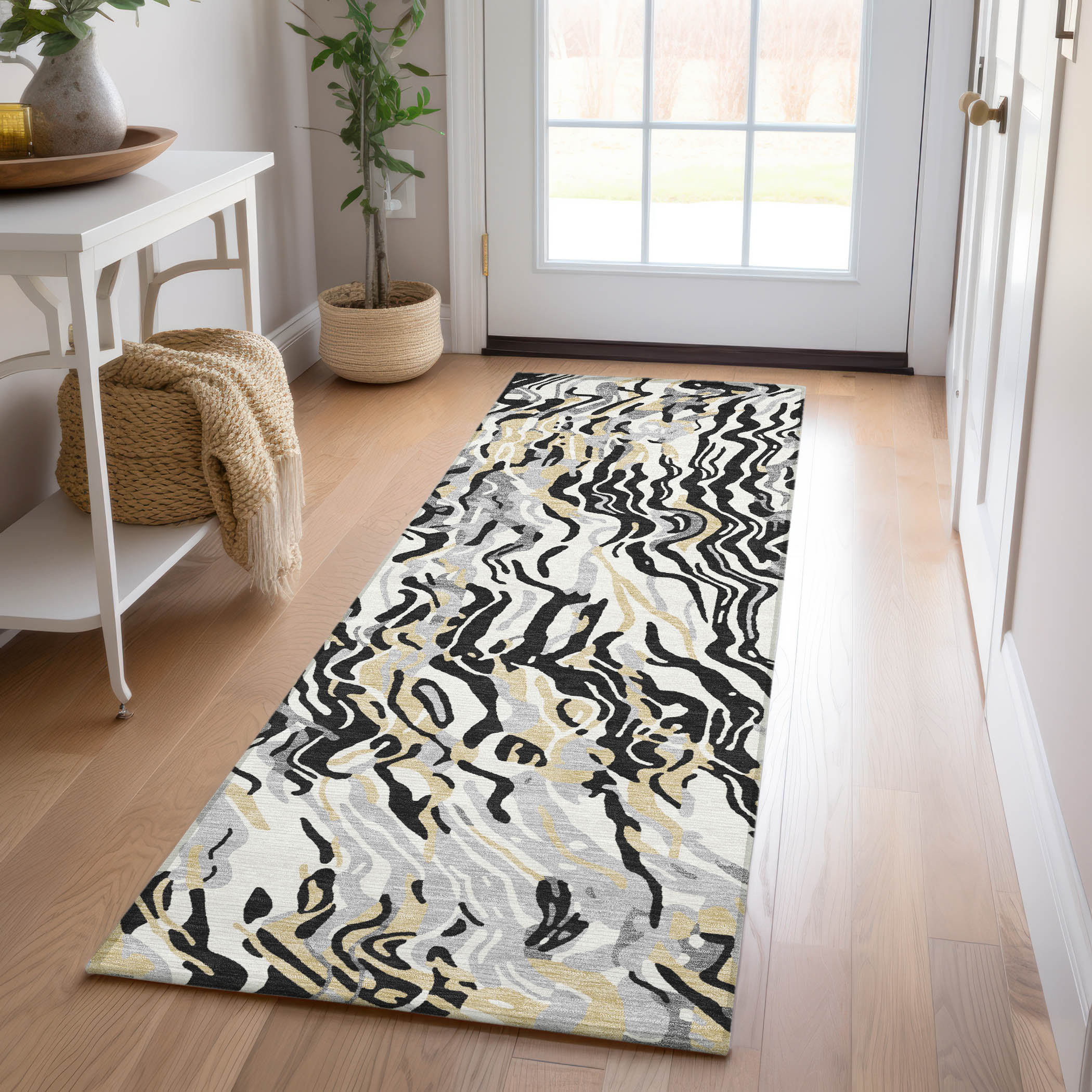 Addison Rugs ACN1038BK2X8 Chantille ACN1038BK 2 x 7 (ft) Polyester Black Rectangular Indoor/Outdoor Geometric Machine washable Runner rug