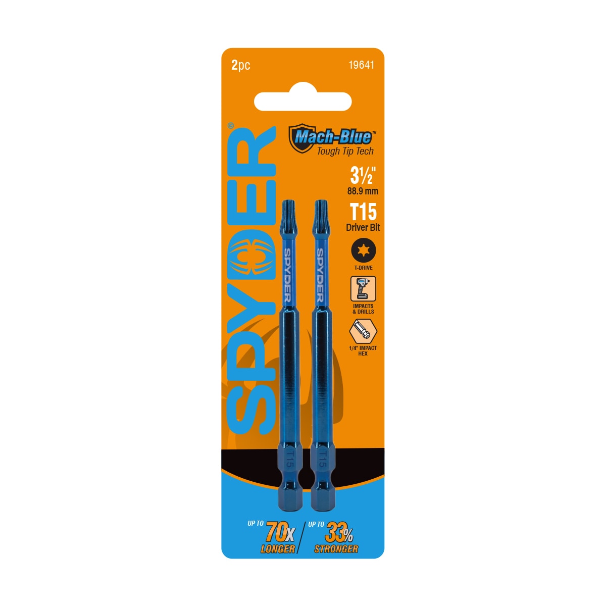 Spyder 19641 Mach-Blue 1/4-in x 3-1/2-in Torx Impact Driver Bit 2 -Piece