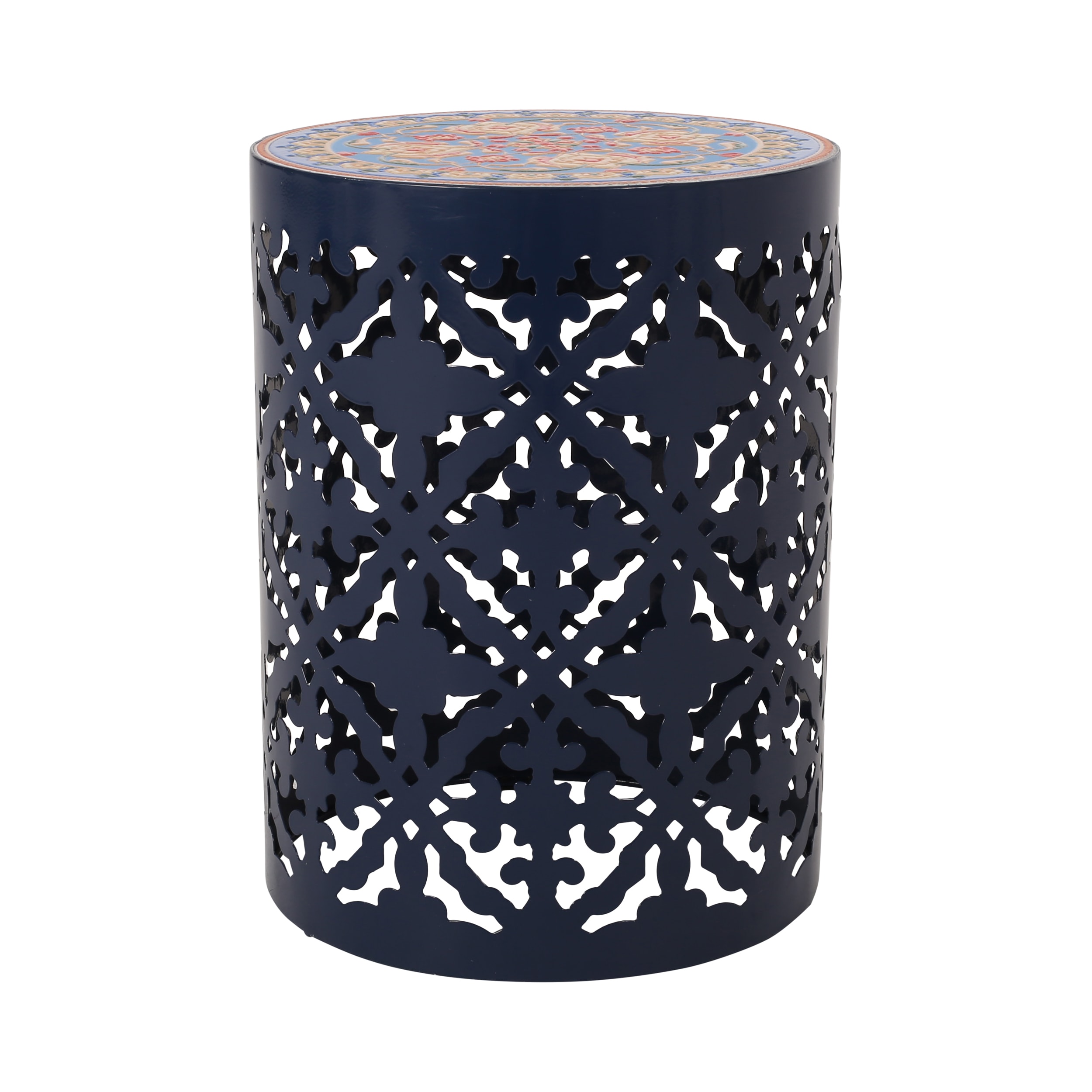 AHIOU HOME ZAAHG-70509.00DBLUGS 18-in Dark Blue Steel Barrel Garden Stool