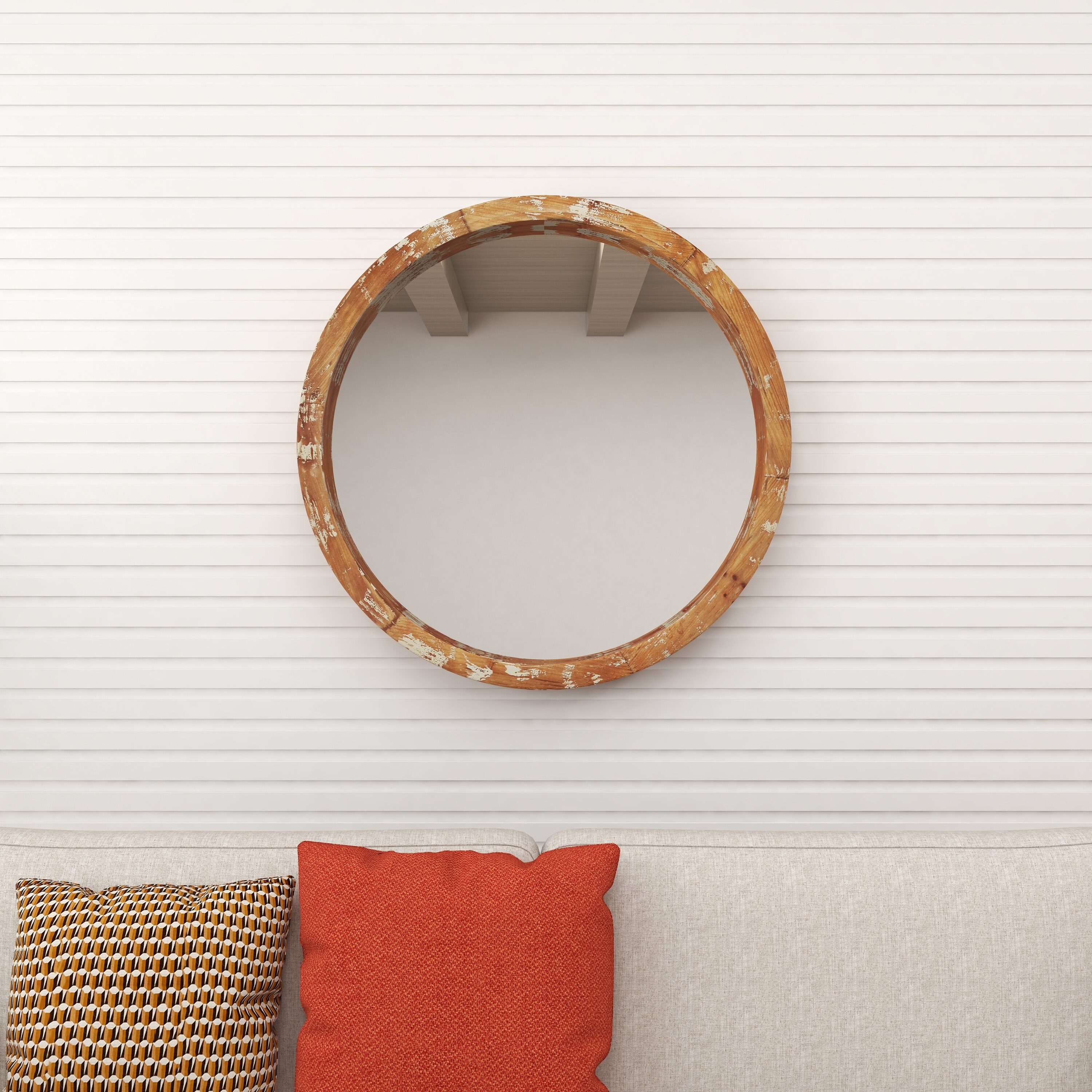 Grayson Lane 39.5-in W x 39.5-in H Round Brown Framed Wall Mirror