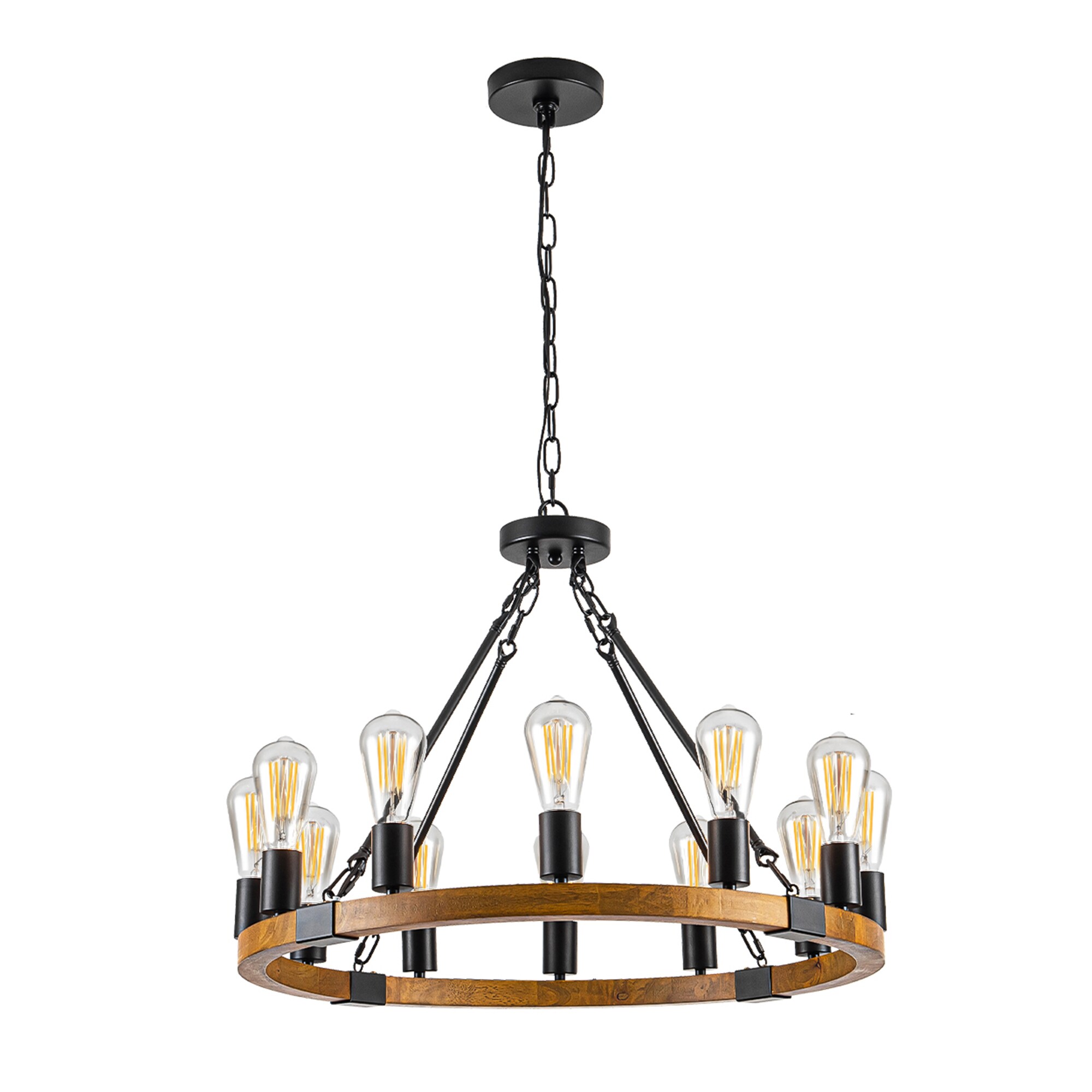 SINOFURN SYB490029BN 12 -Light Black Mid-century Bare bulb Wood For Use in Bedrooms, Dining Rooms, Foyers, Kitchens, Living Rooms Chandelier
