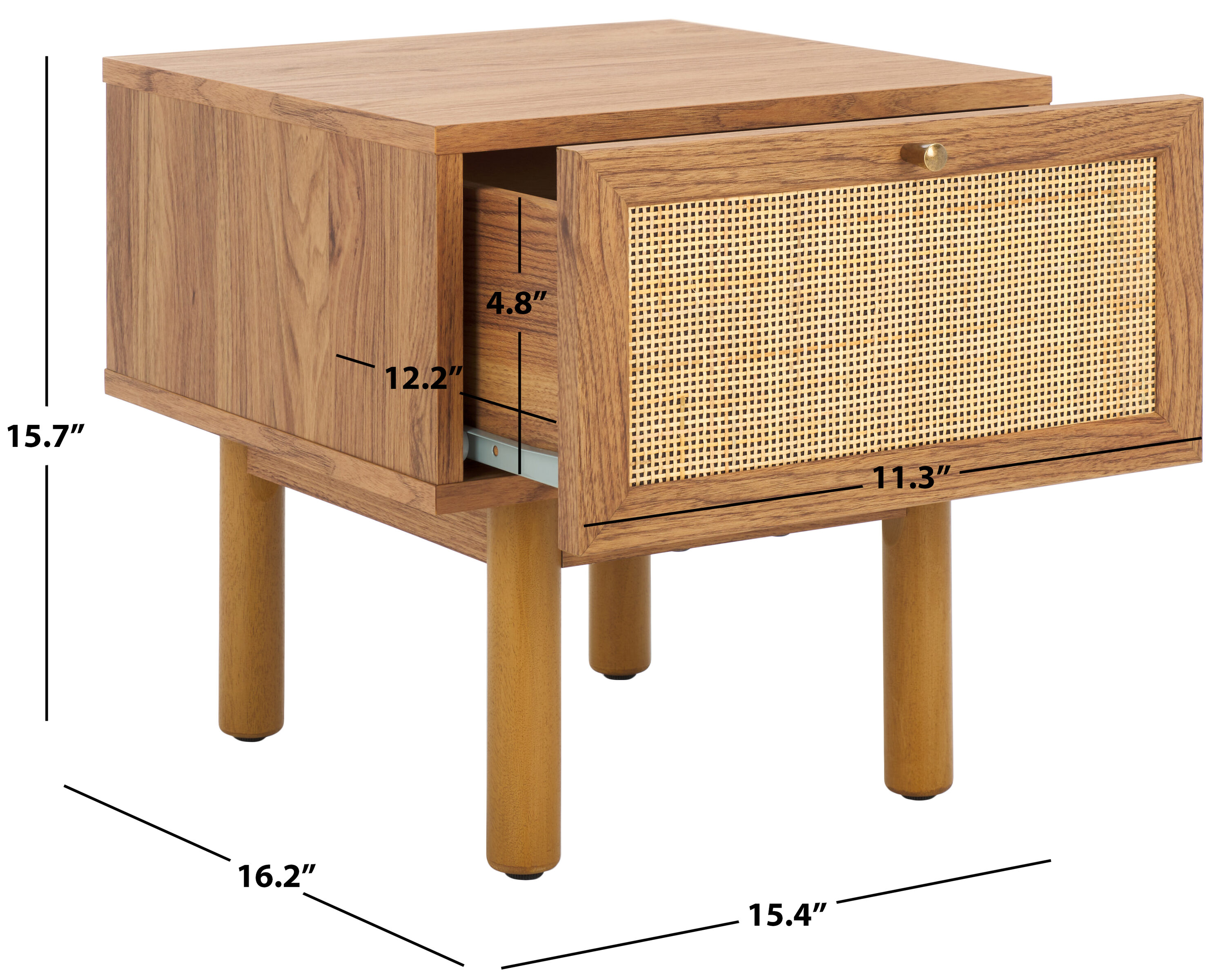 Aino Oak Natural 1-Drawer Nightstand with Rattan Mesh