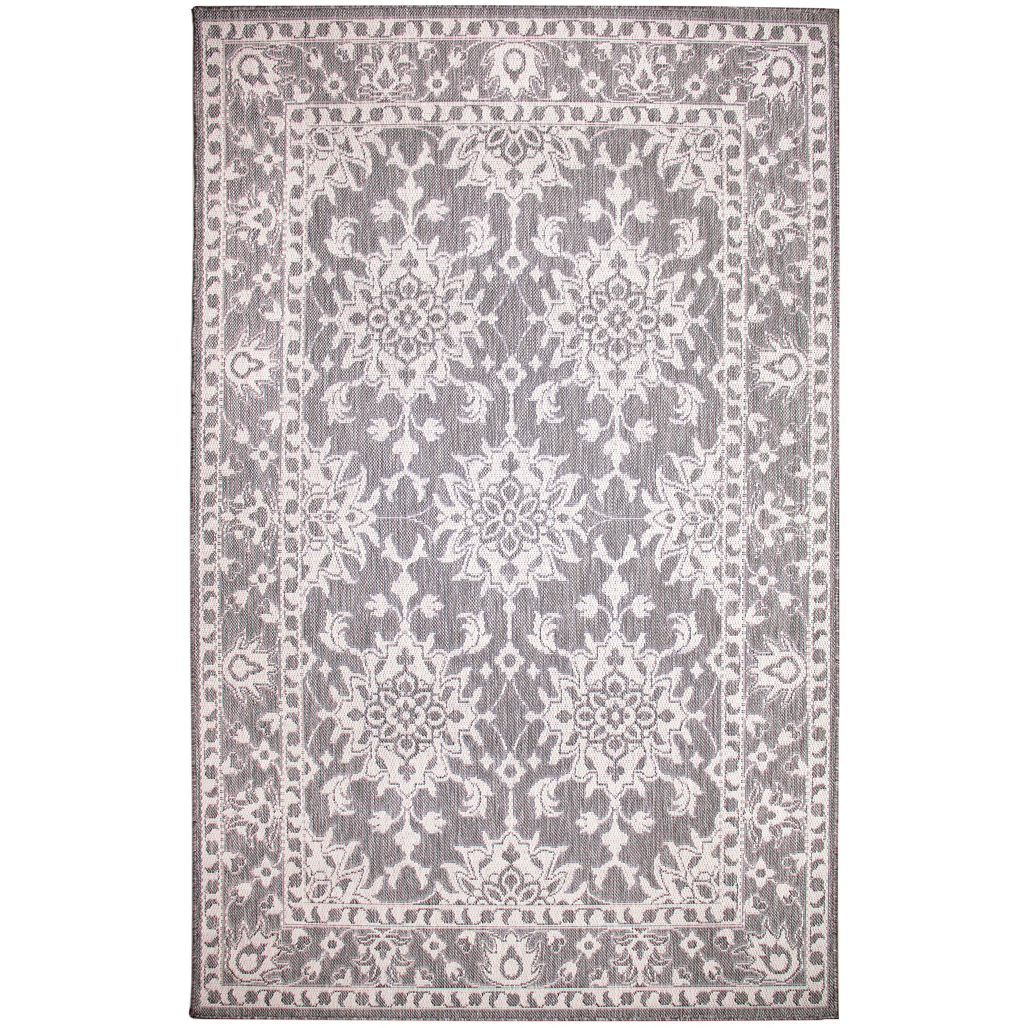 Liora Manne MAUS8822447 Malibu 8 x 8 (ft) Loomed Polypropylene Silver Square Indoor/Outdoor Medallion Oriental Area rug