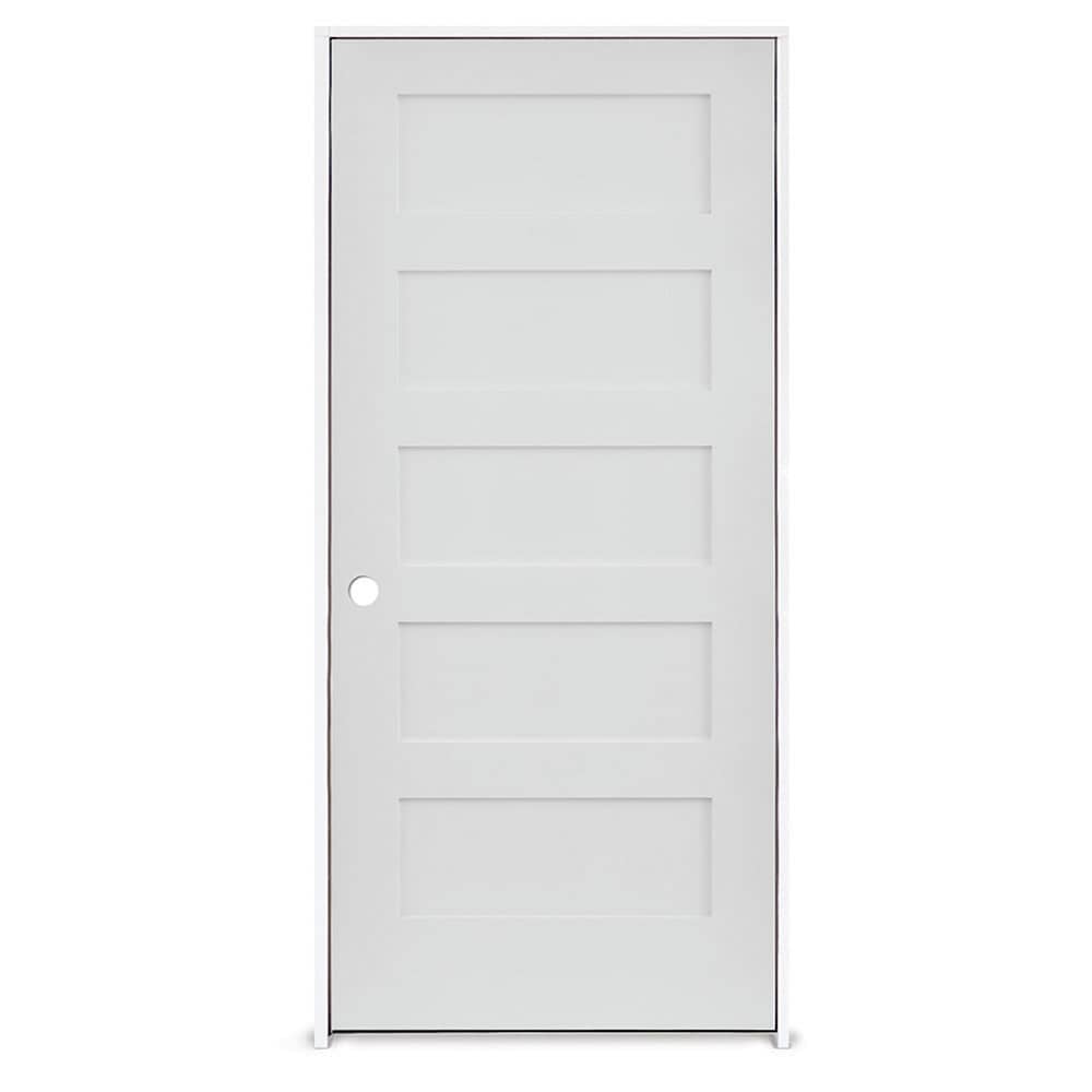 JELD-WEN Primed Solid Core 5-Panel Single Prehung Interior Door