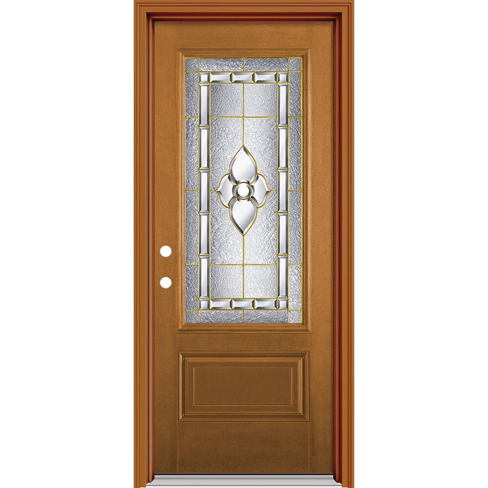 Masonite 631971 Georgian 32-in x 80-in x 4-9/16-in Fiberglass Full lite Right-hand inswing Modern White Painted Prehung Slab Front Door with Brickmould Solid core