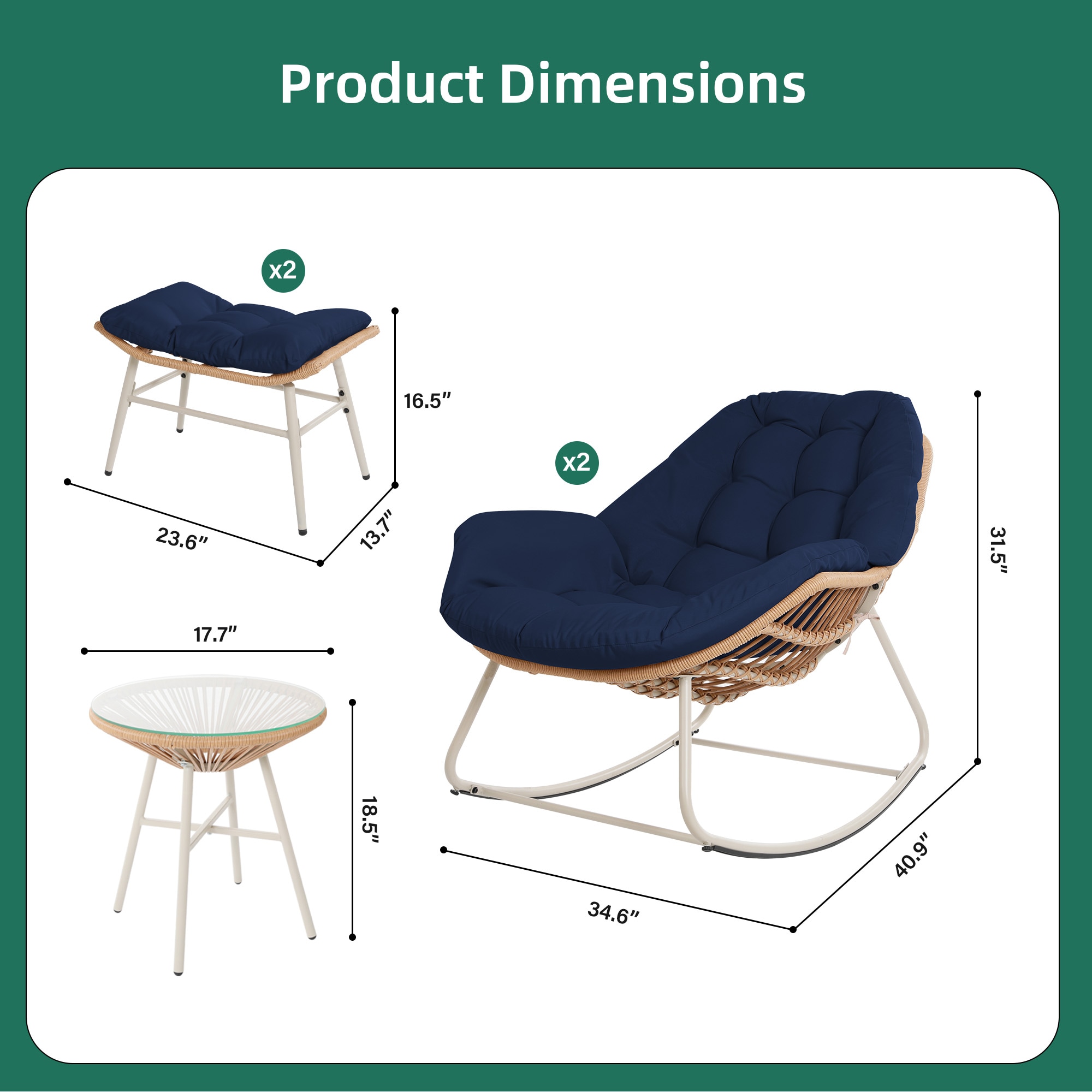 UPHA Y10BE-2A2BC-NAVYBLUE Patio-Chairs - View #3