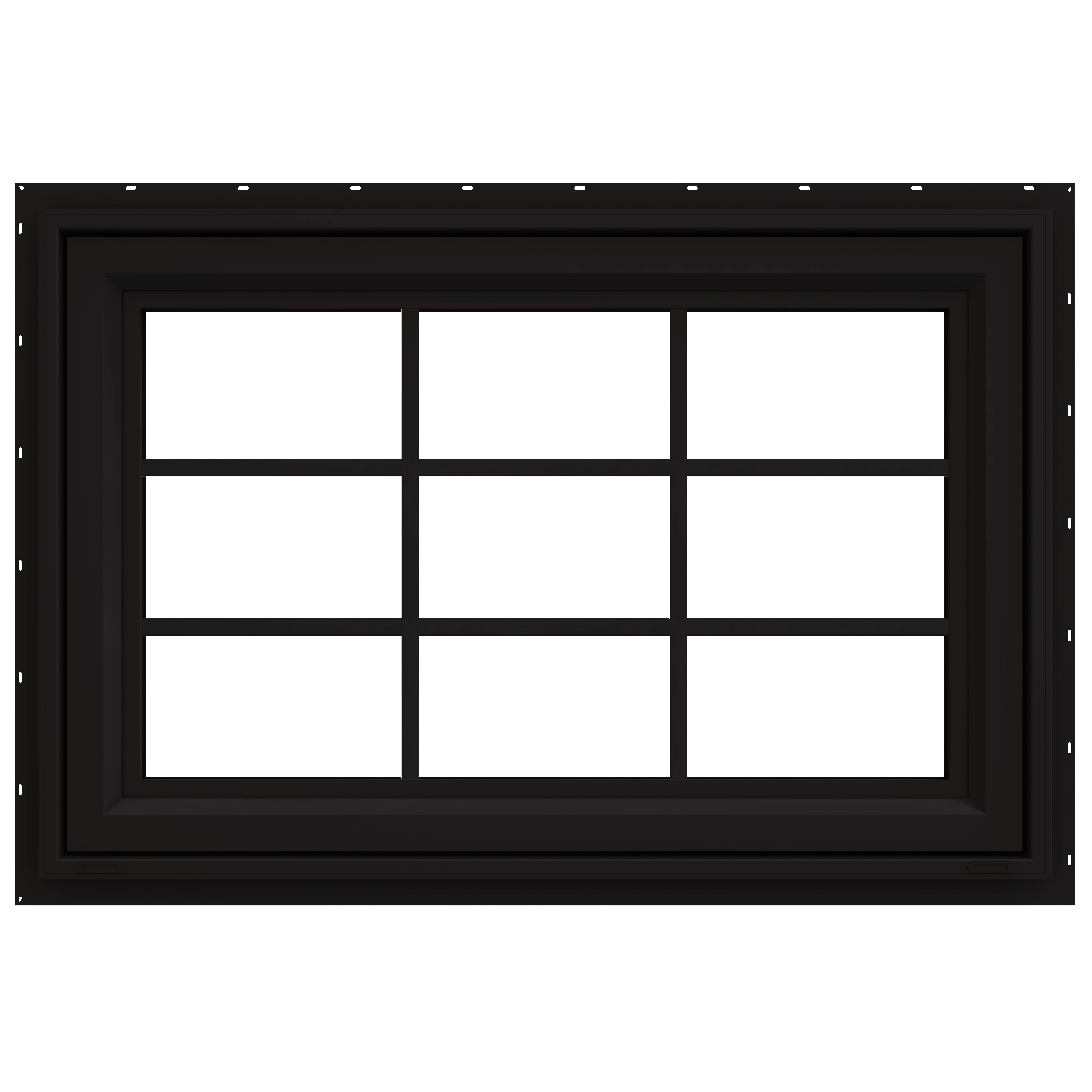 JELD-WEN LOWOLJW248900009 FiniShield V-4500 35-1/2-in x 29-1/2-in x Vinyl New construction Black Double Pane Glass Awning Window with Grids, ( Full Screen Included )