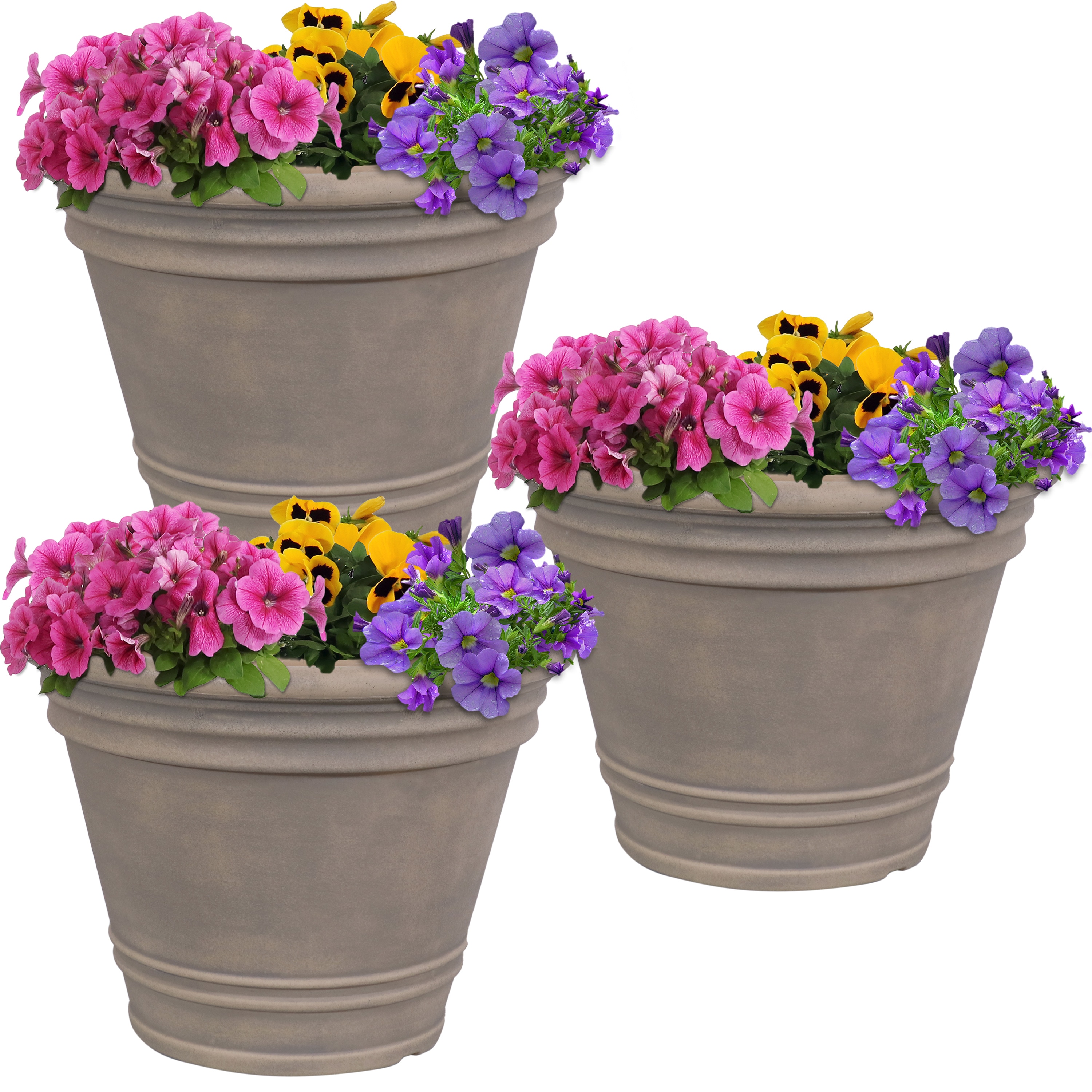 Sunnydaze Decor DG-697-3PK 3 -Pack Round 11.0-in W x 15-in H x 11-in D Off-white Resin Indoor/Outdoor Planter