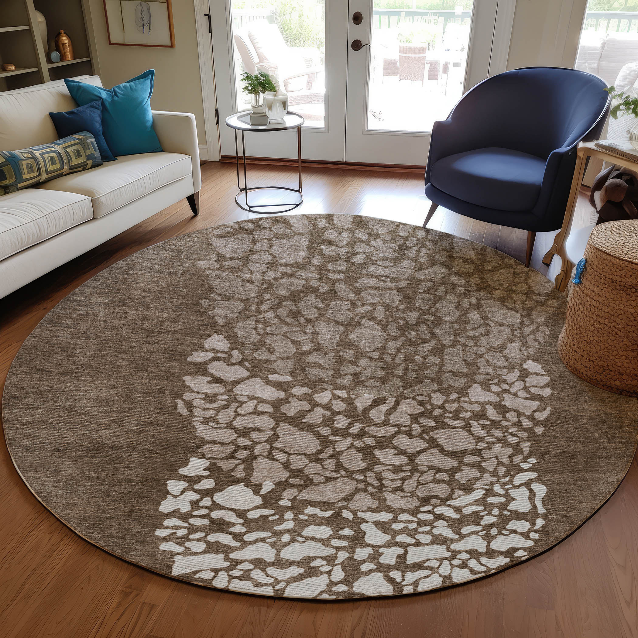 Addison Rugs ACN643CH8RO Chantille ACN643CH 8 x 8 (ft) Polyester Chocolate Round Indoor/Outdoor Geometric Machine washable Area rug