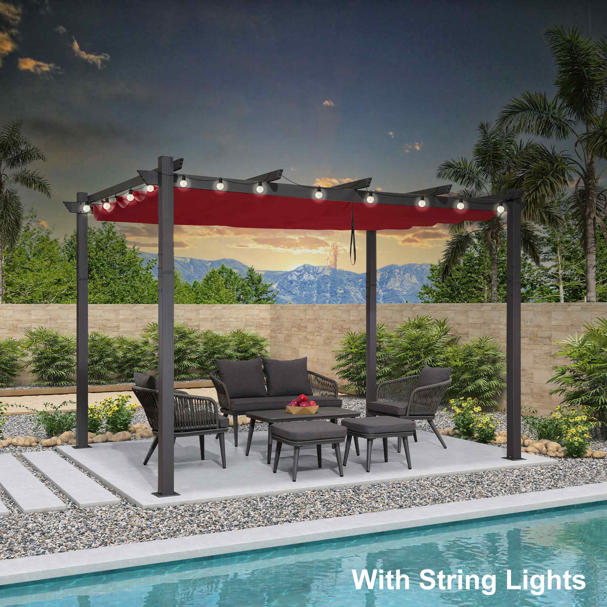 PURPLE LEAF LSDTMPG1013-TR 10-ft W x 13-ft L x 8-ft H Terra Metal Freestanding Pergola with Canopy