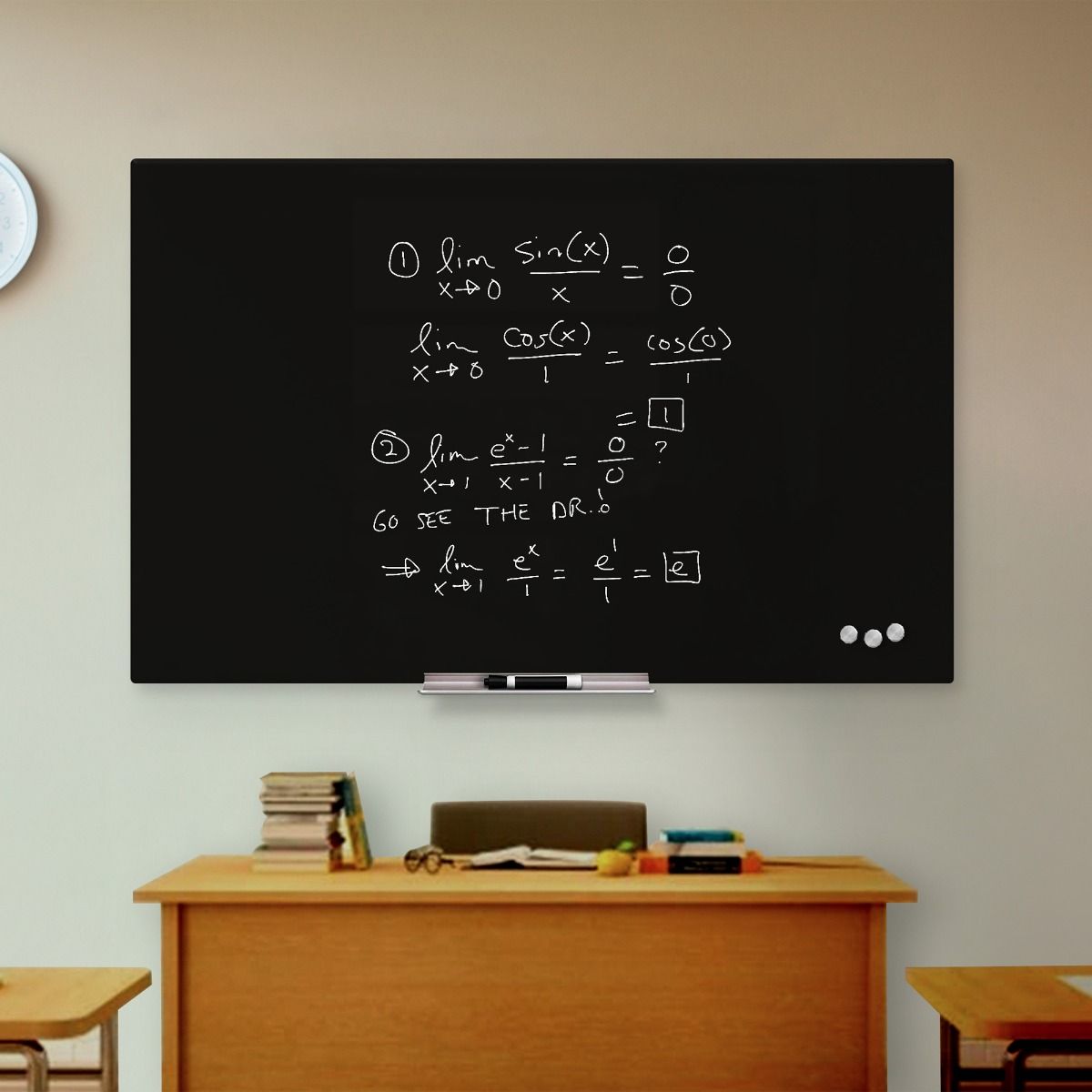 Large Black Magnetic Glass Dry Erase Board with Frameless Design