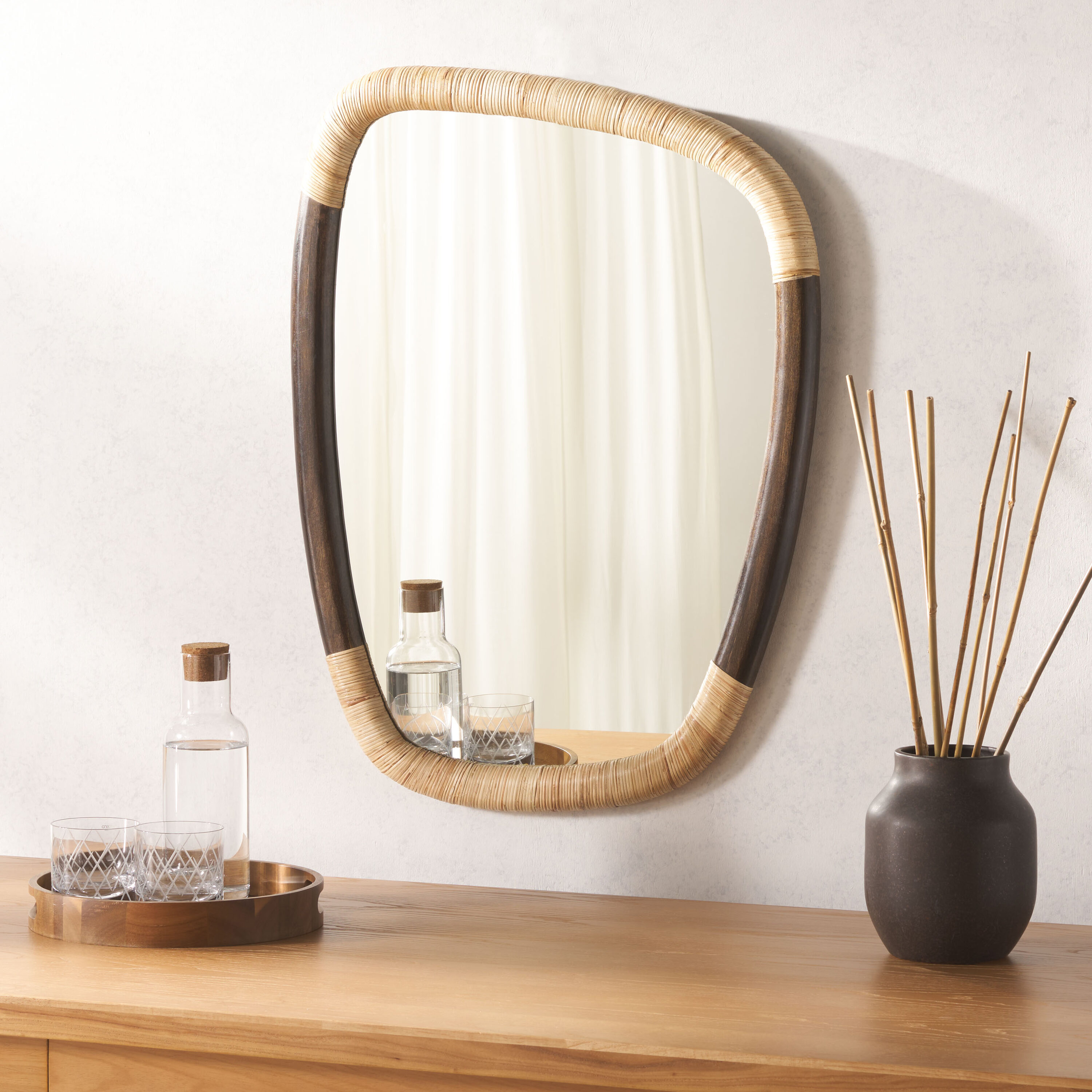 Rupa 23" x 31" Natural Brown Mango Wood Wall Mirror
