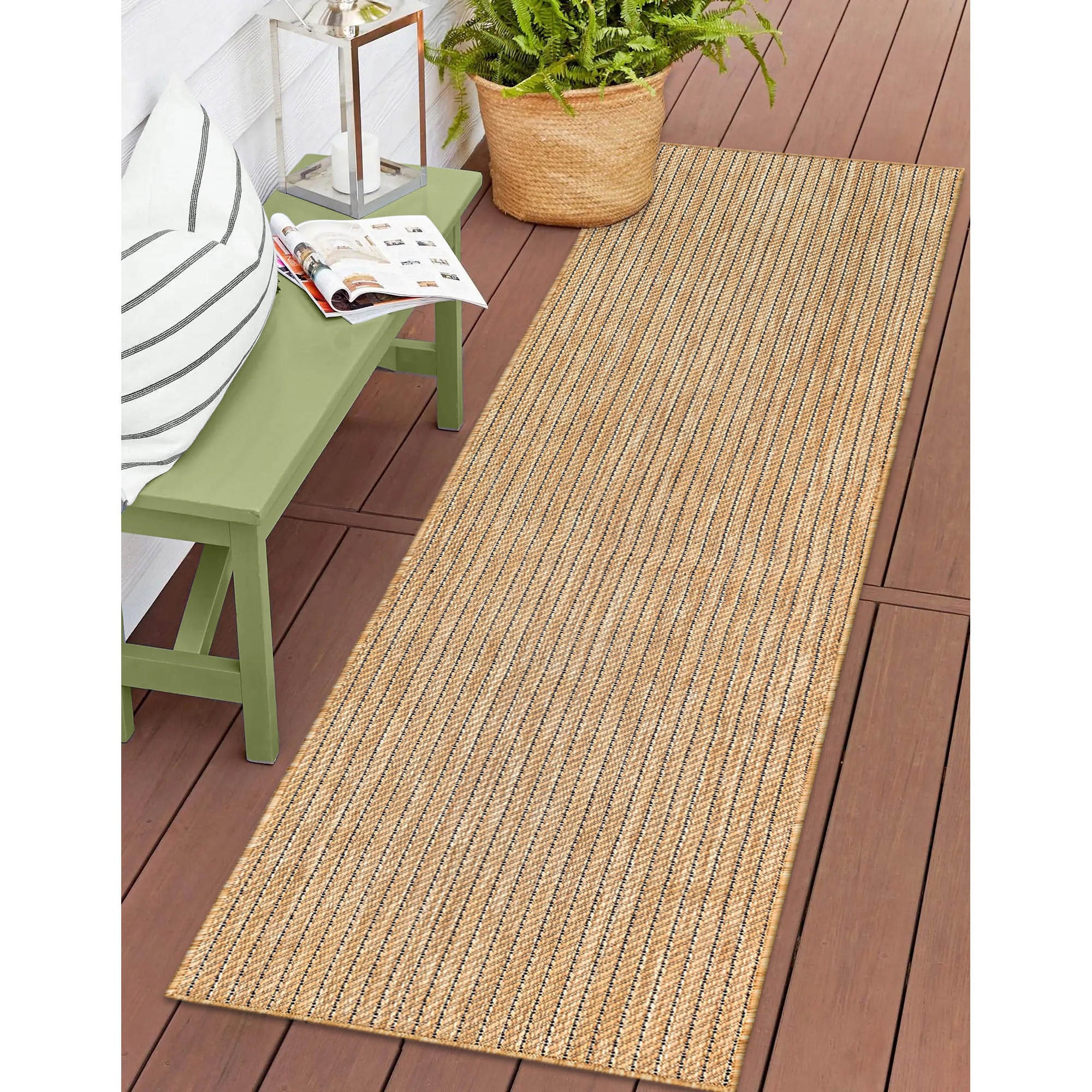 Liora Manne CRER5842212 Carmel 2 x 5 (ft) Loomed Polypropylene Sand Rectangular Indoor/Outdoor Stripe Runner rug