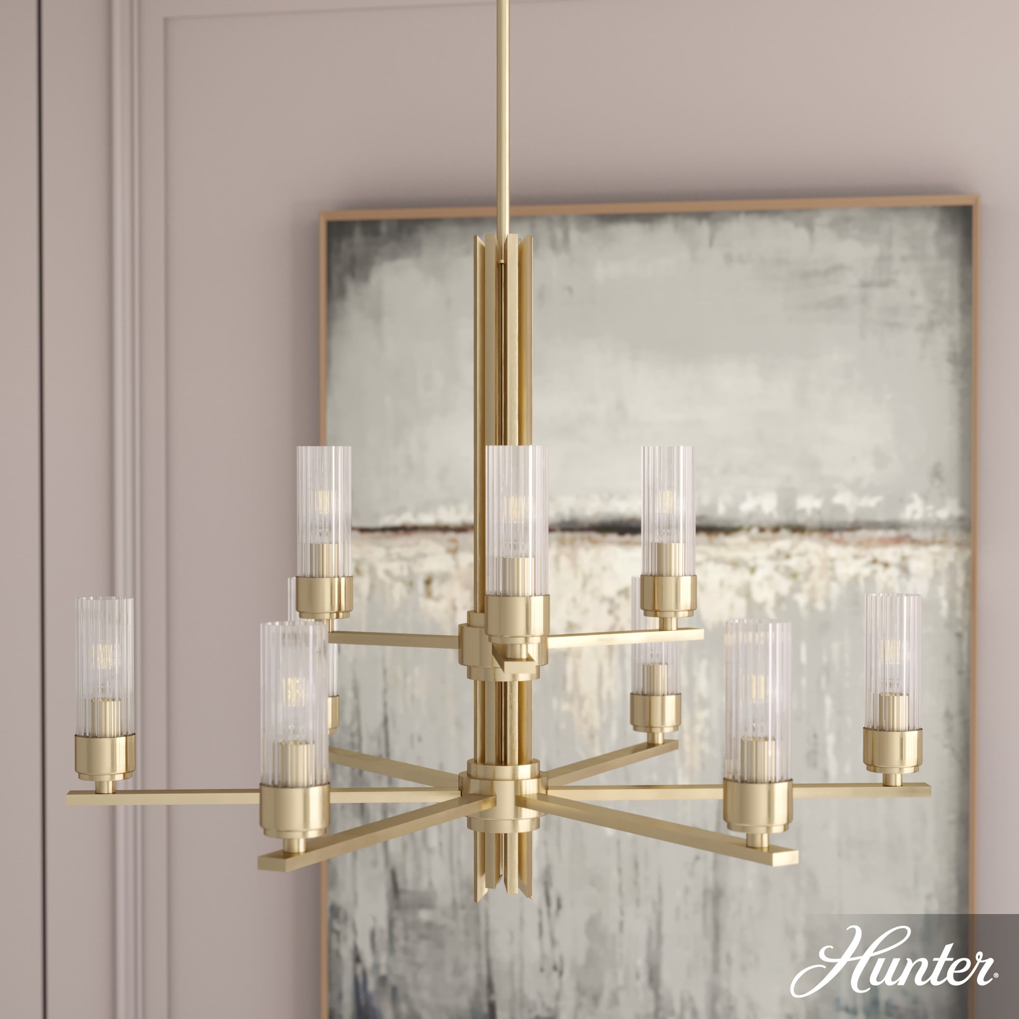 Hunter Gatz 3-Light Satin Gold Modern/Contemporary Led Chandelier