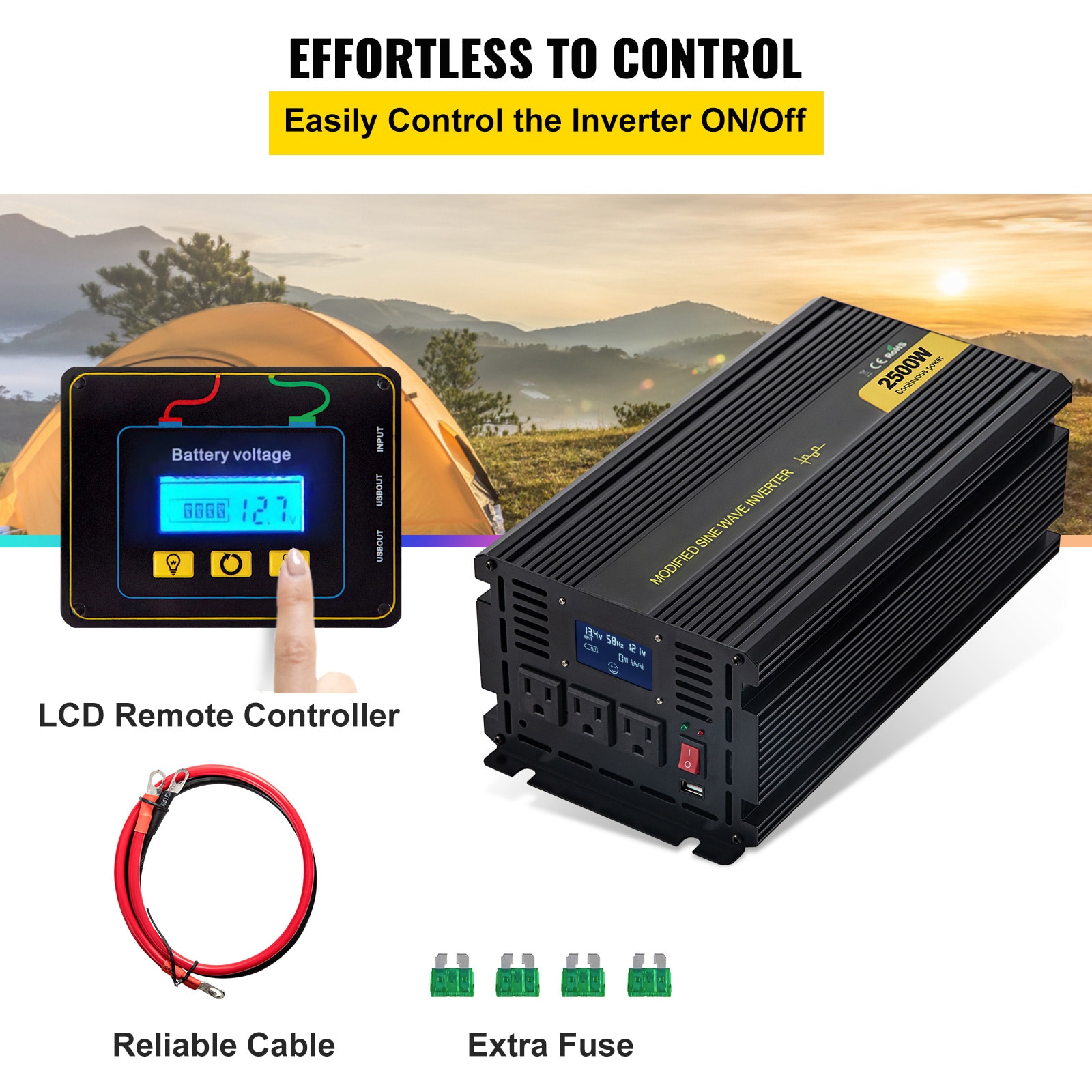 VEVOR Power Inverter 2500W Modified Sine Wave Inverter DC 12V to AC ...