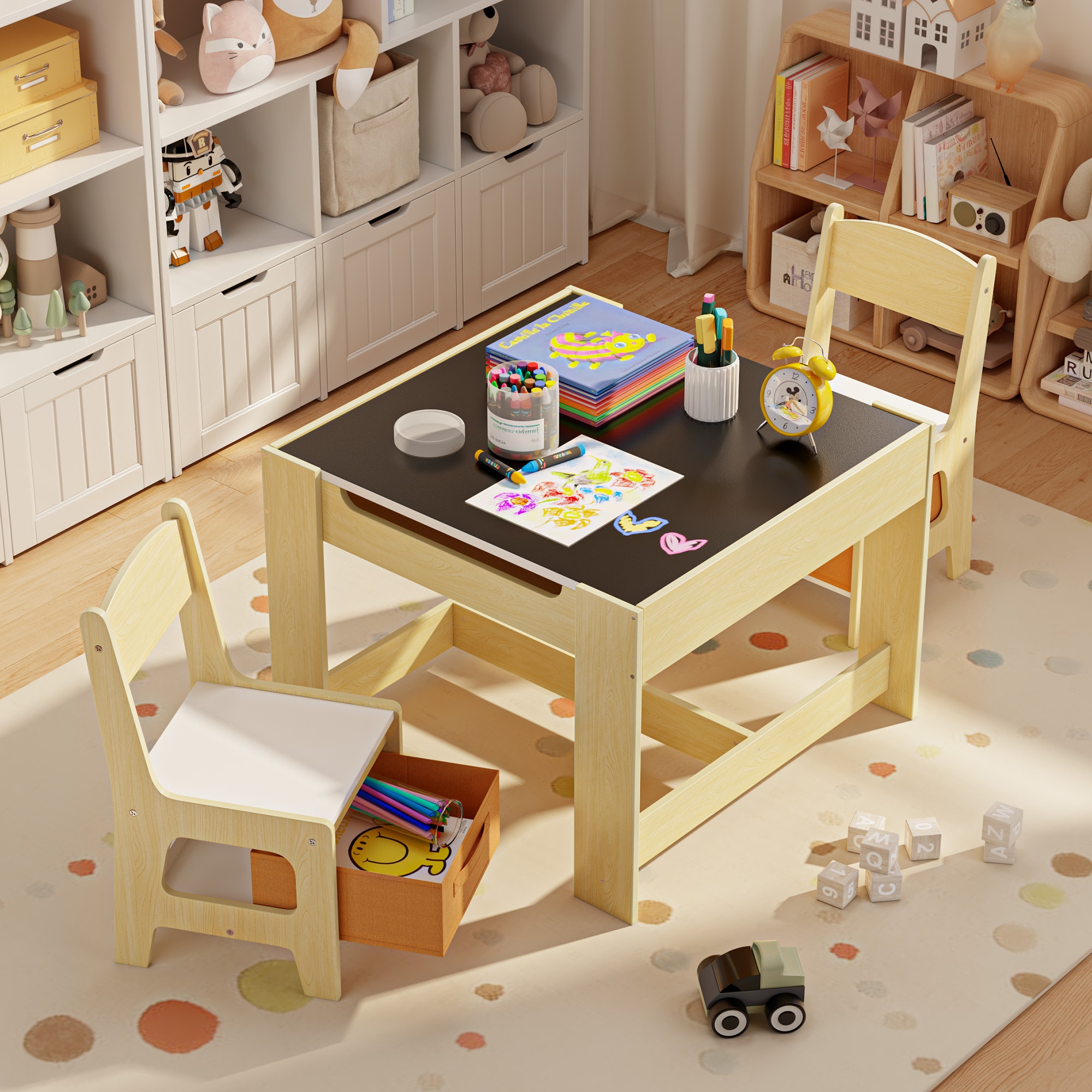 Lofka - 4-in-1 Kids Table and Chair Set with Removable Tabletop Storage Toddler Activity Table an...