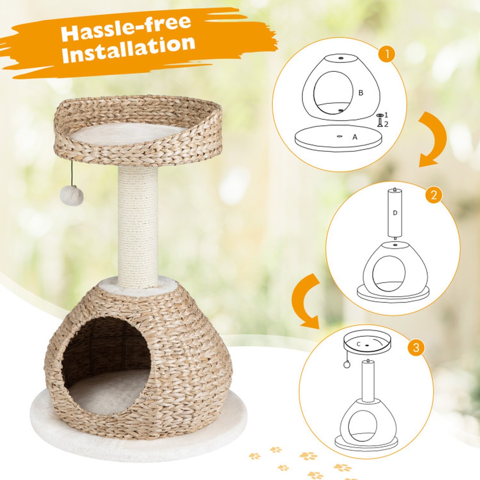 SUGIFT 28-in Hand-Made Small Cat Tree Tower with Jump Platform Hand ...