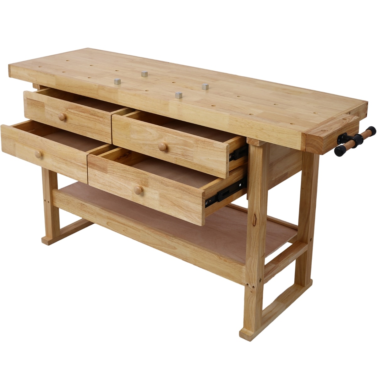 Tooliom 60in Wooden Workbench with 4 Drawers Rubber Wood Garage Workshop Table