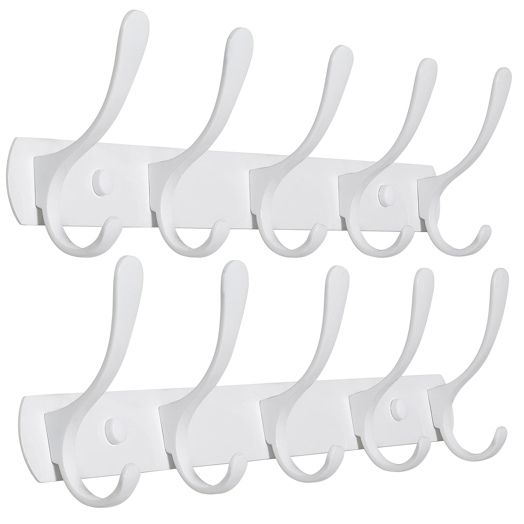 Ahfiwaso  Modern Metal Wall Coat Rack with Five Hooks Pack of Two Sturdy Wall Hook Rack for Hanging Coat Jacket Clothes Hat White