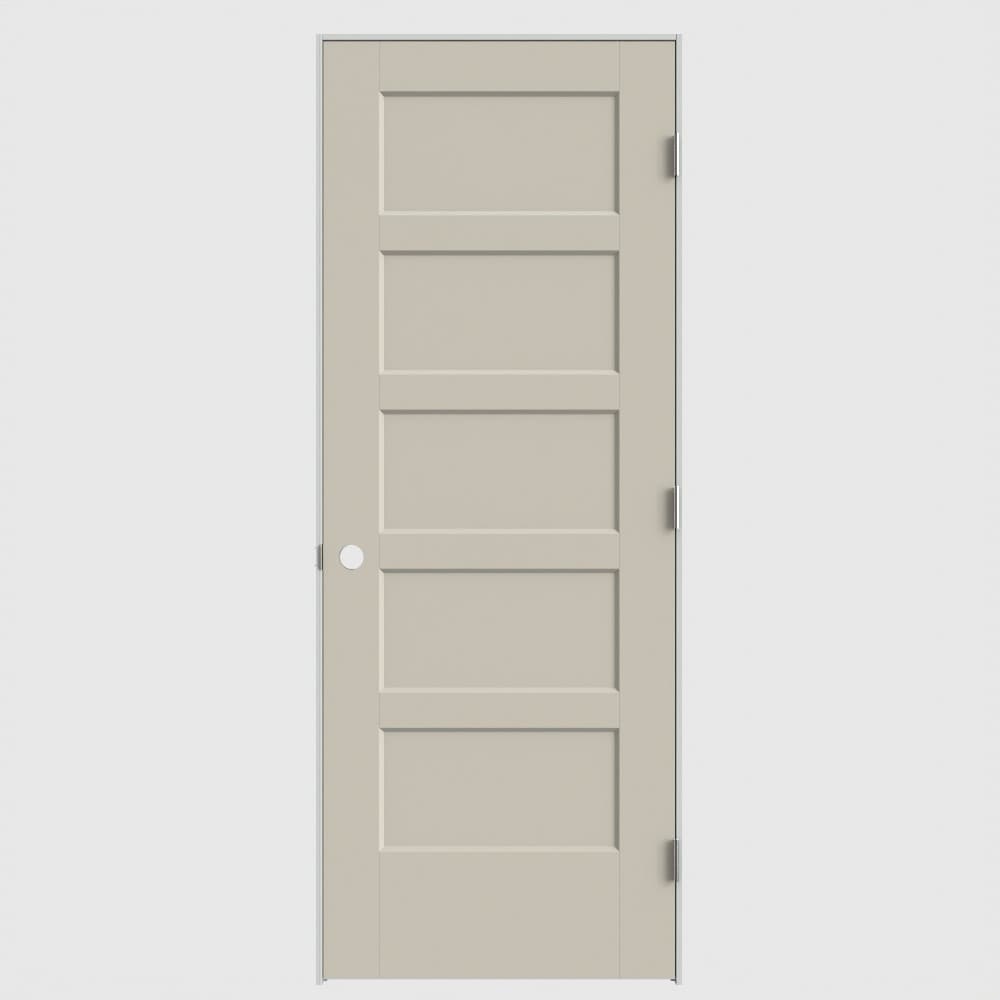 Masonite 640539 32-in x 80-in Cream N Sugar Solid core 5-panel square Left hand Smooth Prefinished Molded composite Flat Jamb Single Prehung Interior Door