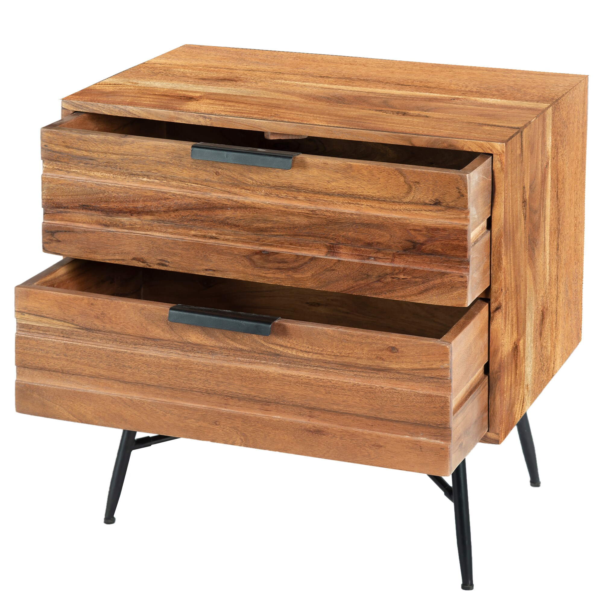 Benzara Transitional Wood Nightstand with 2 Drawers, Brown, 23.5-in W x ...