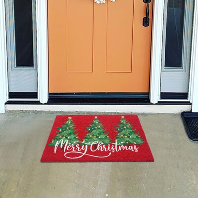 Imports Decor Christmas 1-1/2-ft x 2-1/2-ft Red Rectangular Outdoor Door Mat Imports Decor Christmas 1-1/2-ft x 2-1/2-ft Red Rectangular Outdoor Door Mat