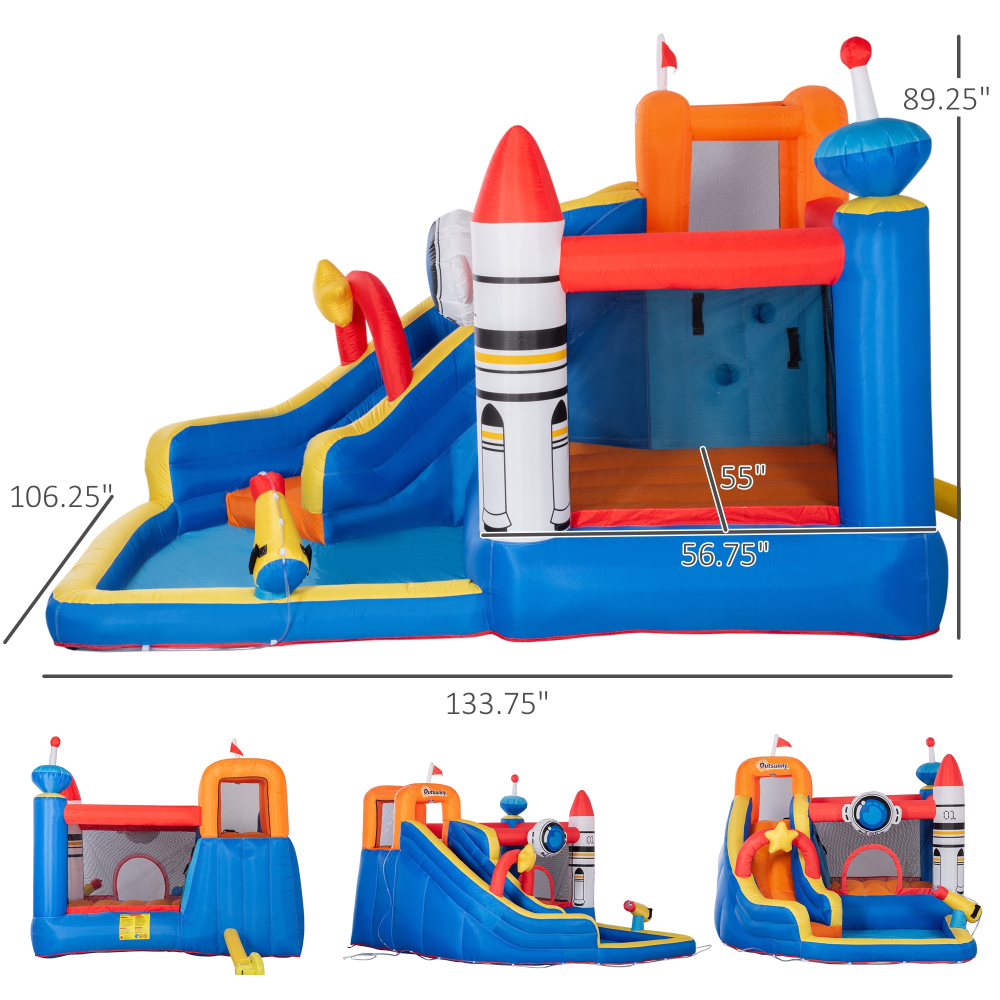 Outsunny Space Theme Inflatable Water Slide Bounce House with Pool and Cannon