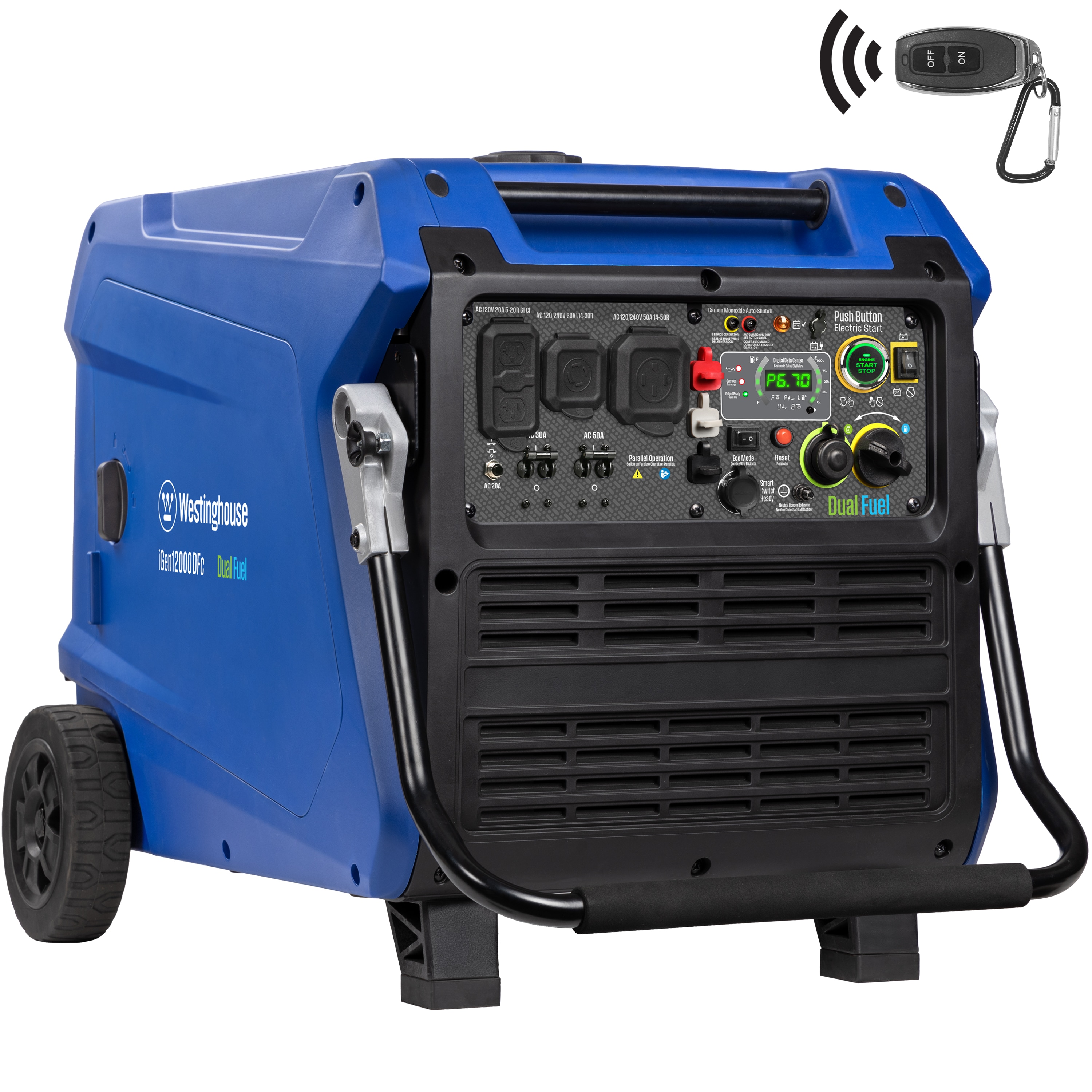 Westinghouse iGen12000DFc Remote Electric Start 240 Volt 12000 Starting / 9000 Running Watt Gas and Propane Dual Fuel Portable Generator