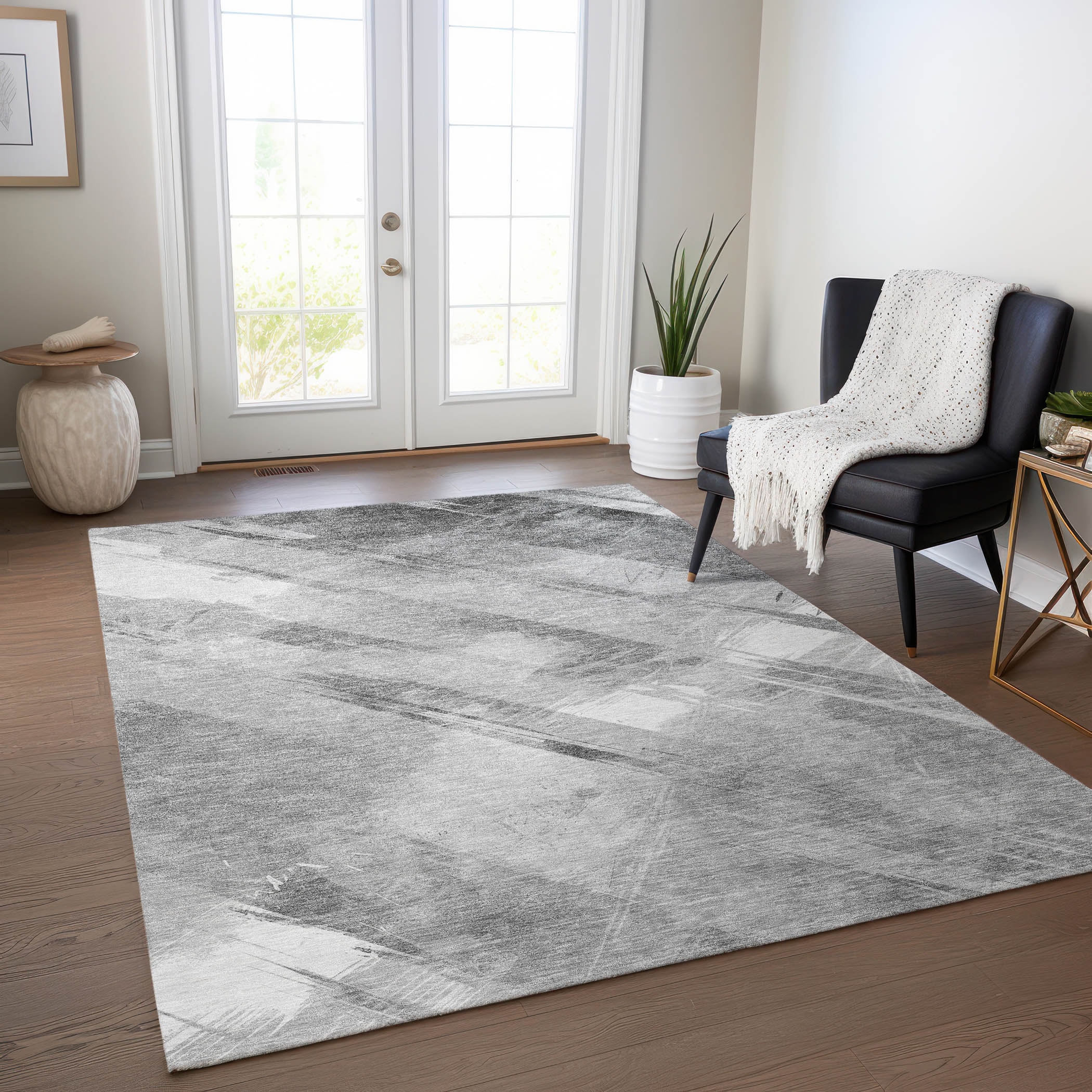Addison Rugs ACN1537GY3X5 Chantille ACN1537GY 3 x 5 (ft) Polyester Gray Rectangular Indoor/Outdoor Geometric Machine washable Area rug