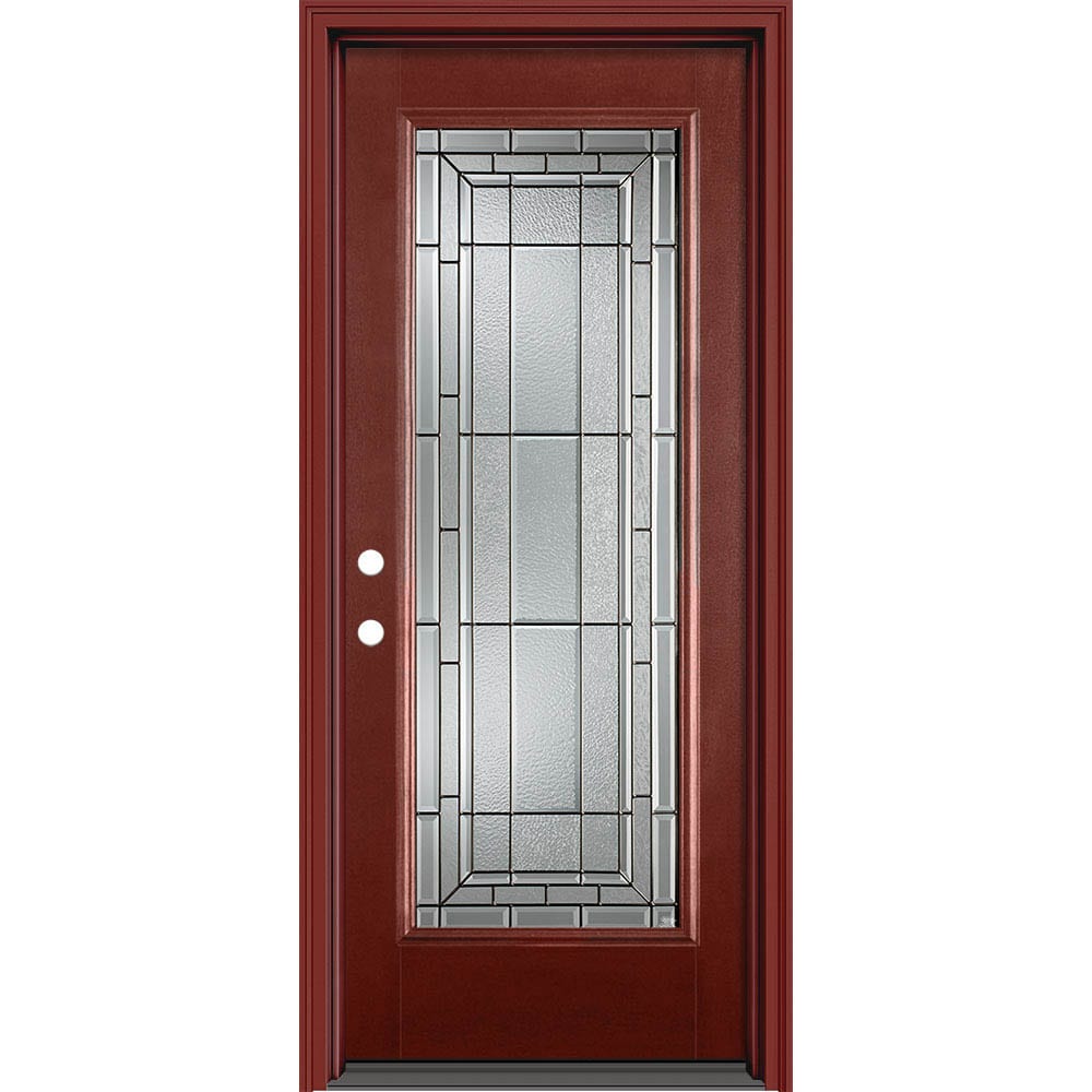 Masonite Sequence 32-in x 80-in x 4-9/16-in Fiberglass Full Lite Right-Hand Inswing Wineberry Painted Prehung Slab Front Door with Brickmould Solid -  631343