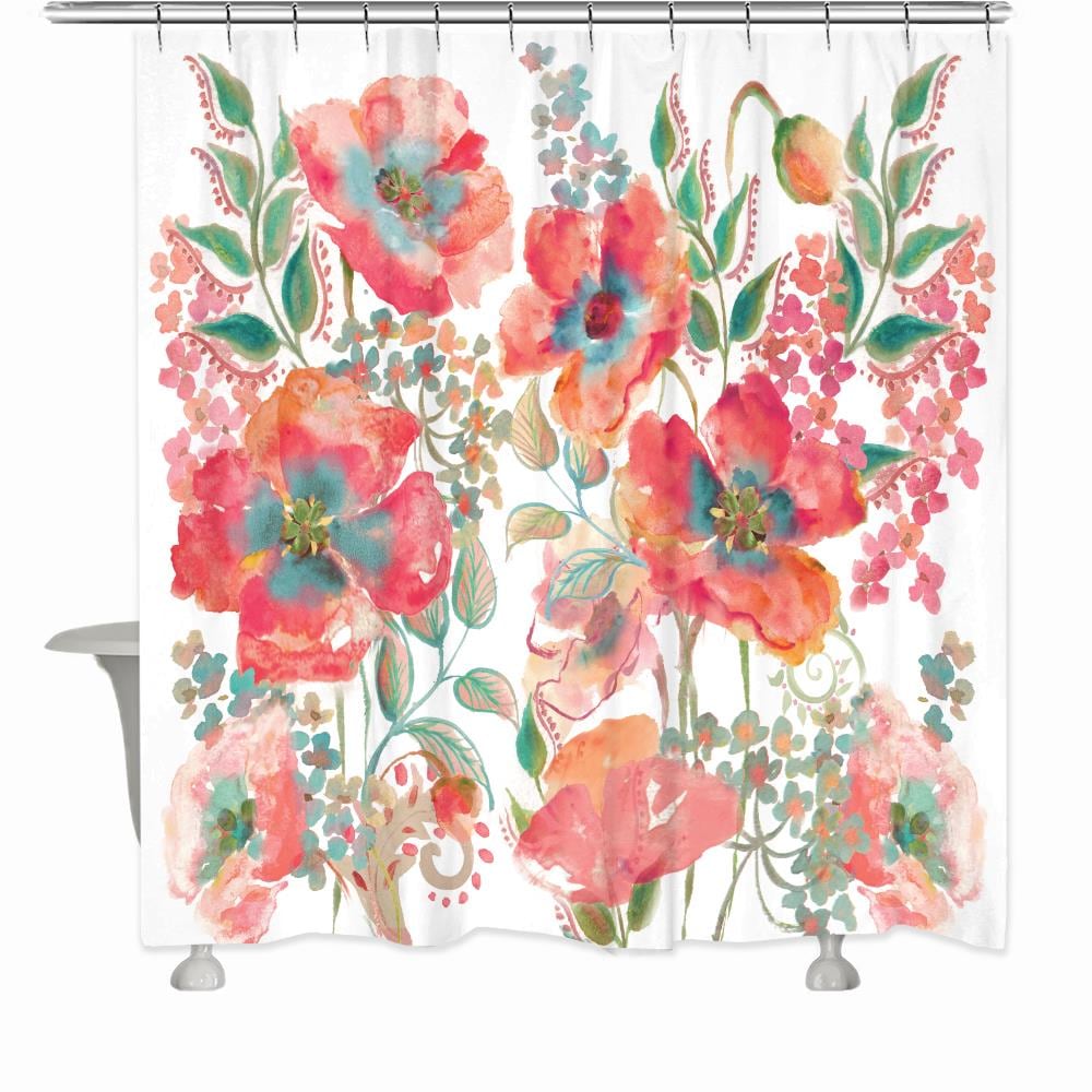 Laural Home BOPO72SC 71.0-in W x 72-in L Bohemian Poppies Floral Polyester Shower curtain