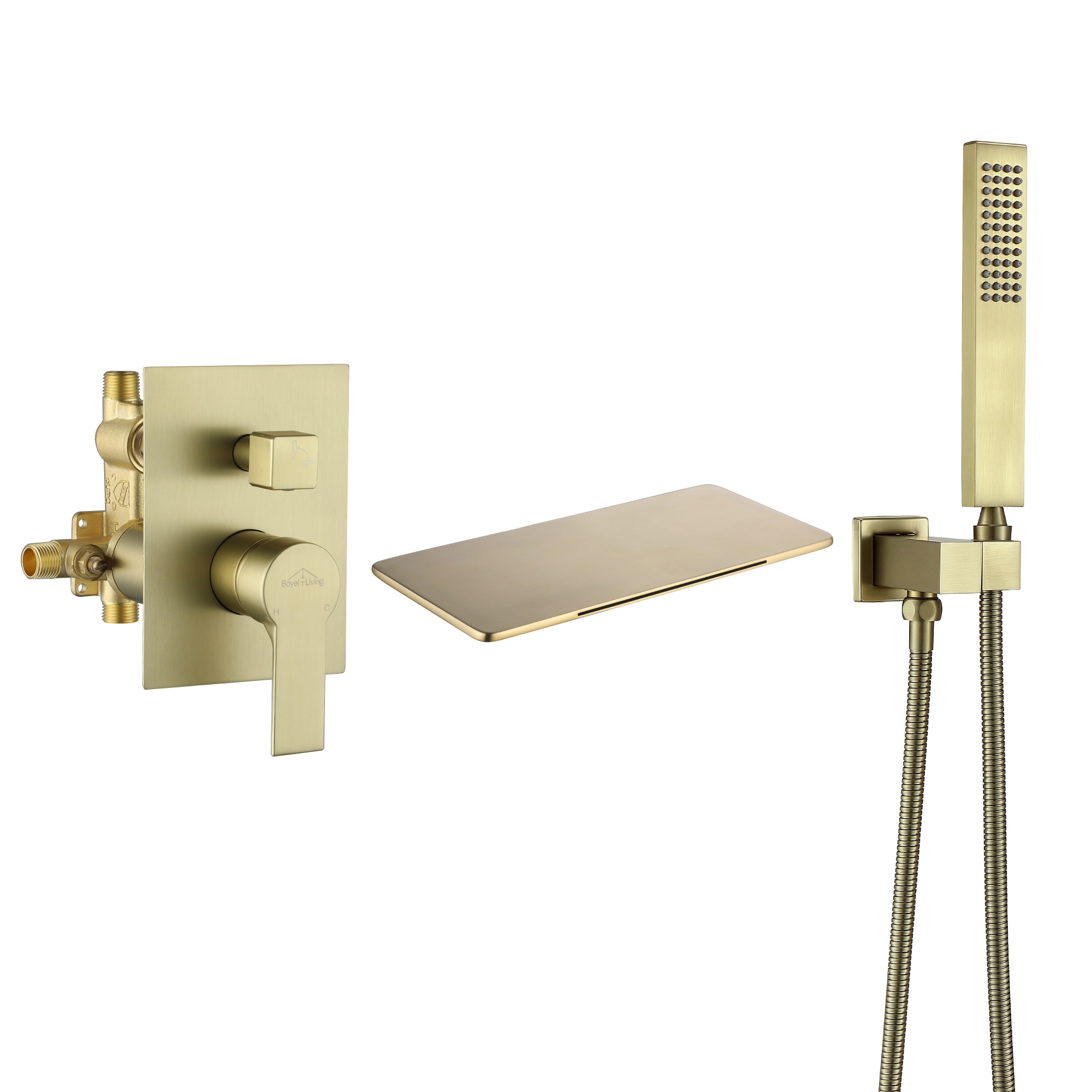 Clihome CSMD-BS880-22BG Brushed Gold 1-handle Wall-mount Waterfall Bathtub Faucet with Hand Shower ( Valve Included )