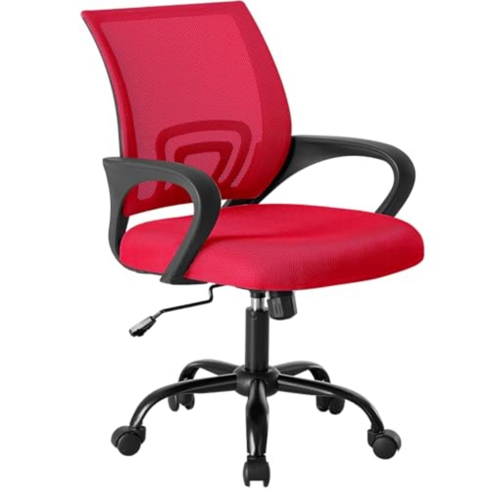 OOU Office desks and chairs ergonomic middle back waist support and swing mode  adjustable height fixed armrests red