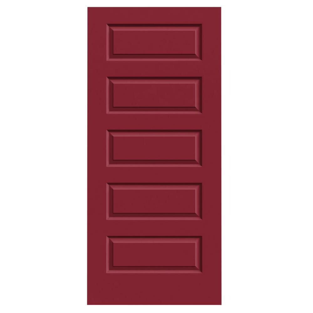 Rockport 36-in x 80-in Cranberry 5-panel Equal Smooth Solid Core Prefinished Molded Composite Slab Door in Red | - JELD-WEN LOWOLJW137400434