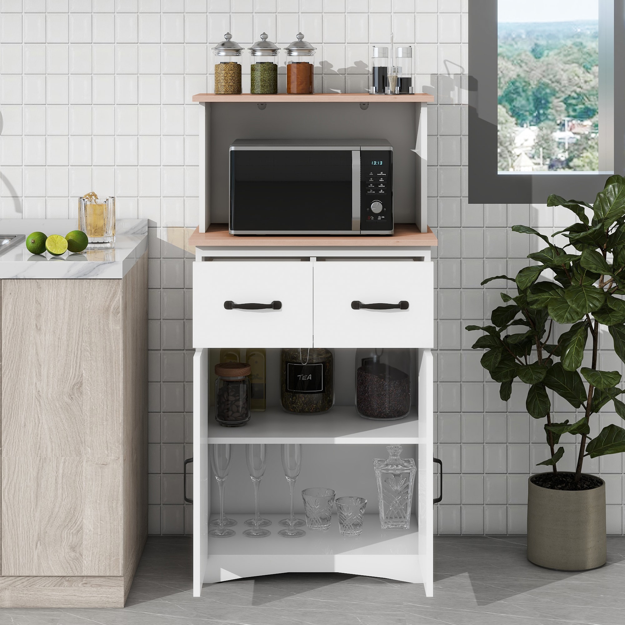 GZMR White Wooden Kitchen Cabinet Contemporary/Modern Mdf Wood Sideboard