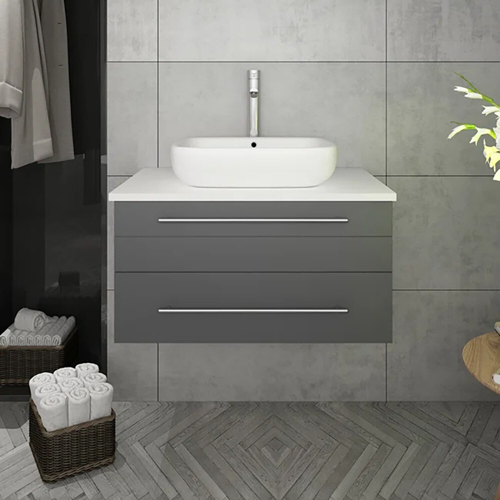 Fresca Lucera 30-in Gray Single Sink Bathroom Vanity with White Quartz ...